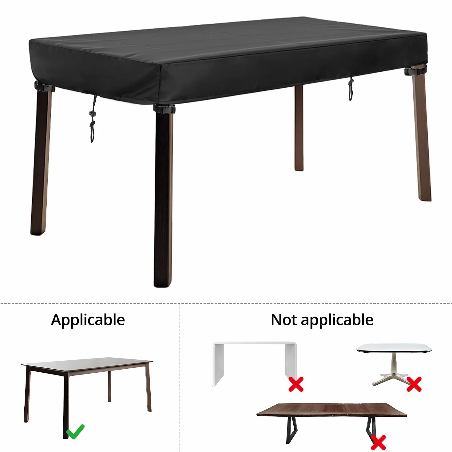 QWORK® Pokrowiec na stół ogrodowy 160 x 90 x 15 cm, Oxford 420D, wodoodporny pokrowiec na stół, na stół tarasowy, stół do jadalni i meble rattanowe