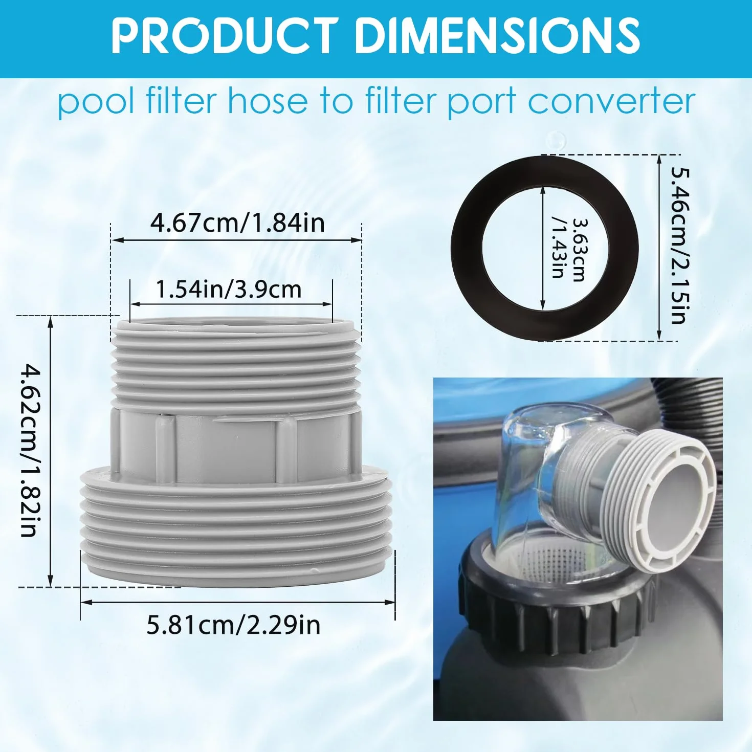 Tissting 2 sztuki adaptera węża basenowego z tworzywa sztucznego, gwint 60 mm/47 mm, konwersja pompy filtracyjnej do Intex 4560 58254, kompatybilny z twardymi wężami i systemami filtracyjnymi