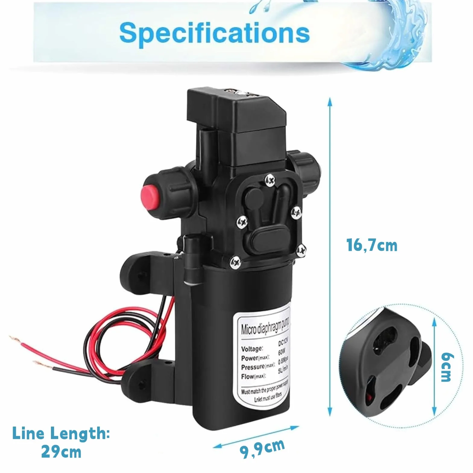 Greensen Wasserpumpe 12V Hochdruckpumpe Membranpumpe, 60W 5L/Min Pumpe Selbstansaugend Membran Wohnmobil Wasserpumpe Hochdruck Pumpe Druckwasserpumpe