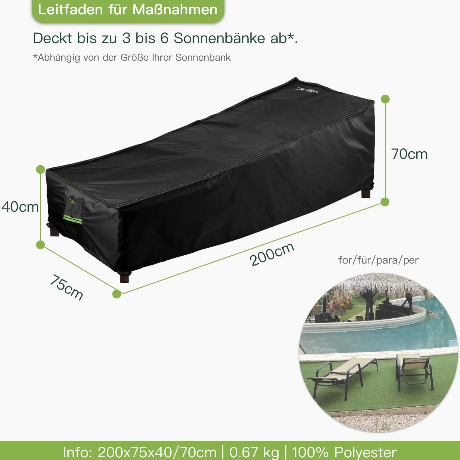 AWNIC Wodoodporny zewnętrzny Leżak, pokrowce na leżaki z wylotem powietrza Wodoodporny Patio UV Odporny 420D Poliester 200x75x40/70cm