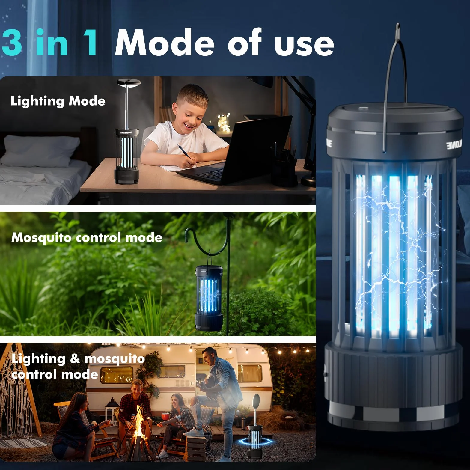 PALONE Przenośna lampa na komary z regulacją wysokości, USB-C 4000mAh - UV + LED do kuchni/balkonu/campingu