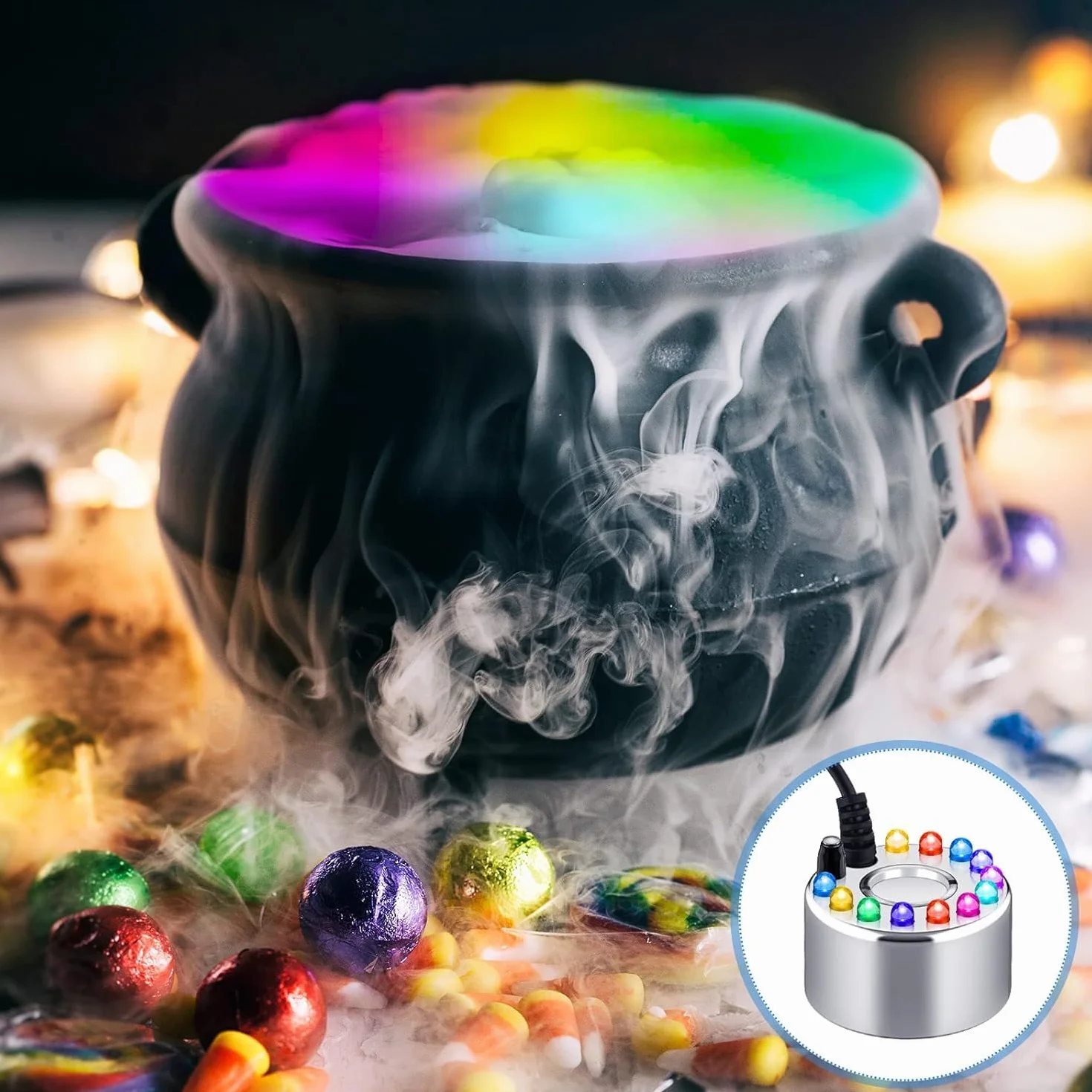 Mister Fogger, 12 LED Mini Maszyna do Mgły ze zmianą Koloru światła Fontanna Wewnętrzna Mist Maker Fogger Akcesoria do Fontann Wewnętrznych do Funkcji Wodnej Halloween Boże