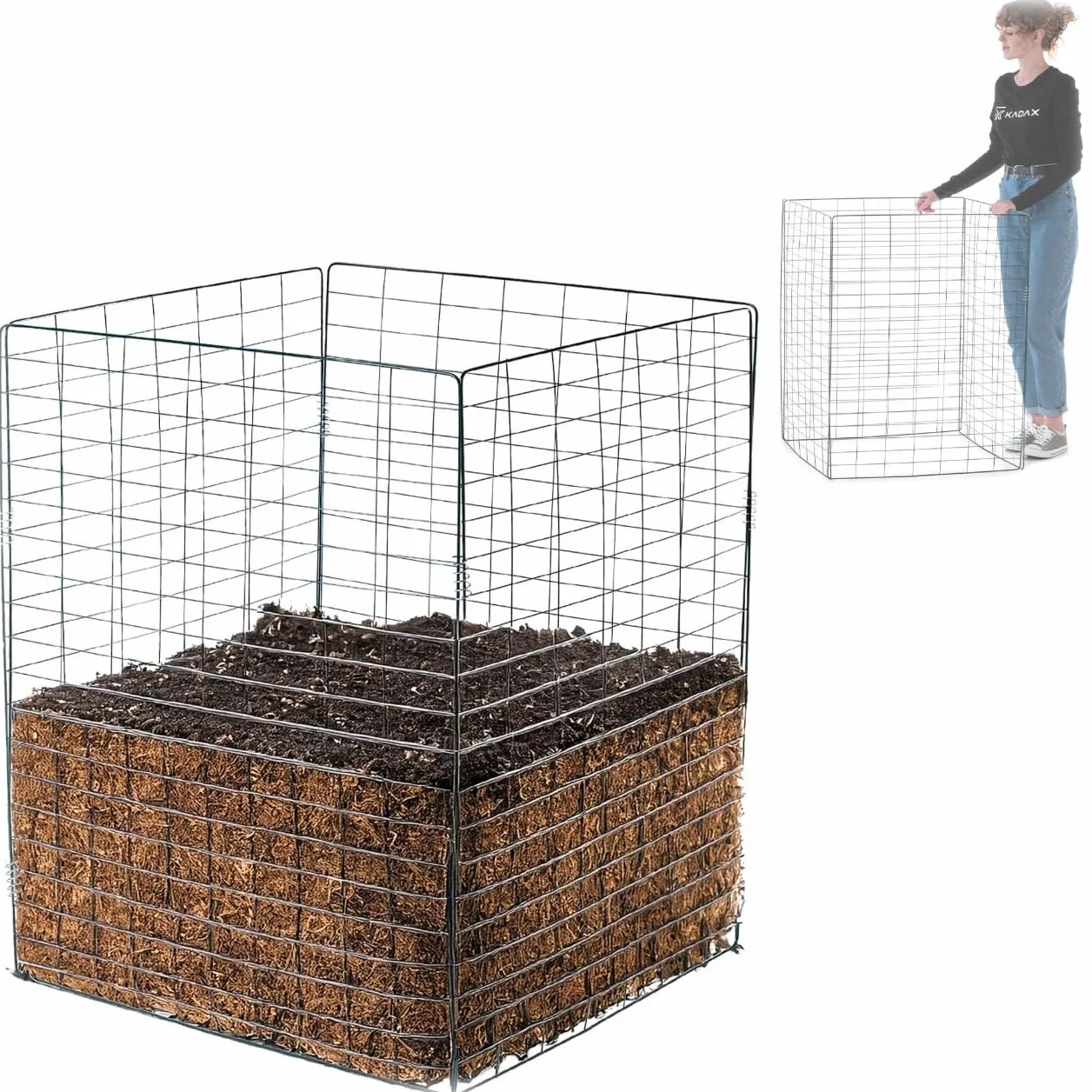 KADAX Kompostownik z siatki metalowej 70x90cm Dobra wentylacja i stabilność, odporny na warunki pogodowe, szybkie kompostowanie liści oraz skoszonej trawy