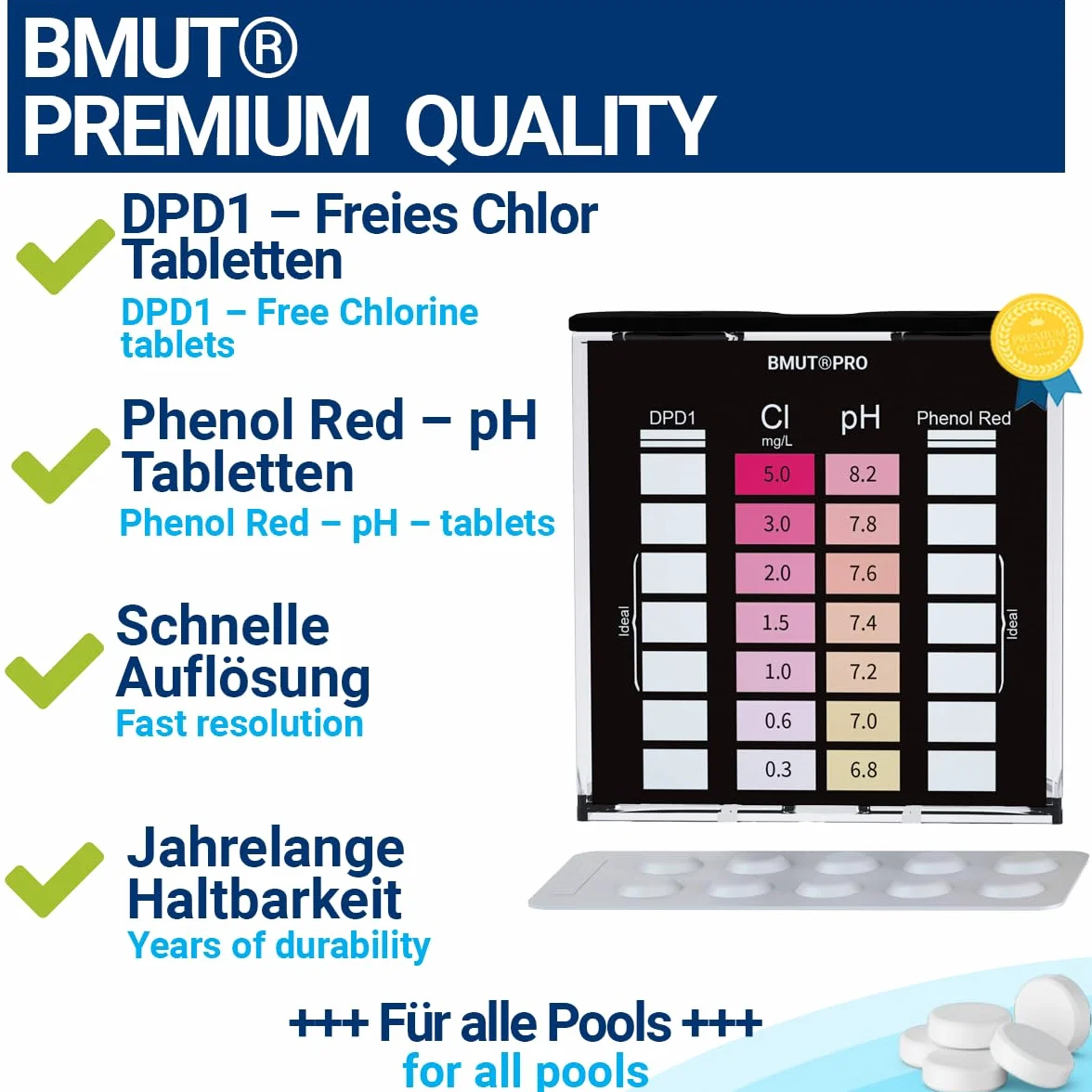 Tester pH i chloru 2 w 1 DPD1 Phenol Red tabletki odczynnikowe 2x30 sztuk