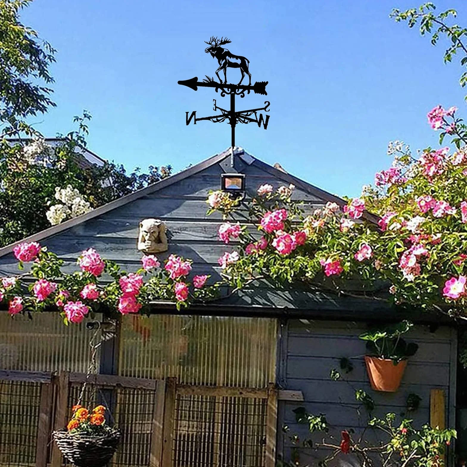 Metal Weather Vane Deer Moose Weathervane Garden Farm Retro Wind Vane Wind Direction Indicator ​for Outdoor Iron Roof Outdoor Yard Decoration
