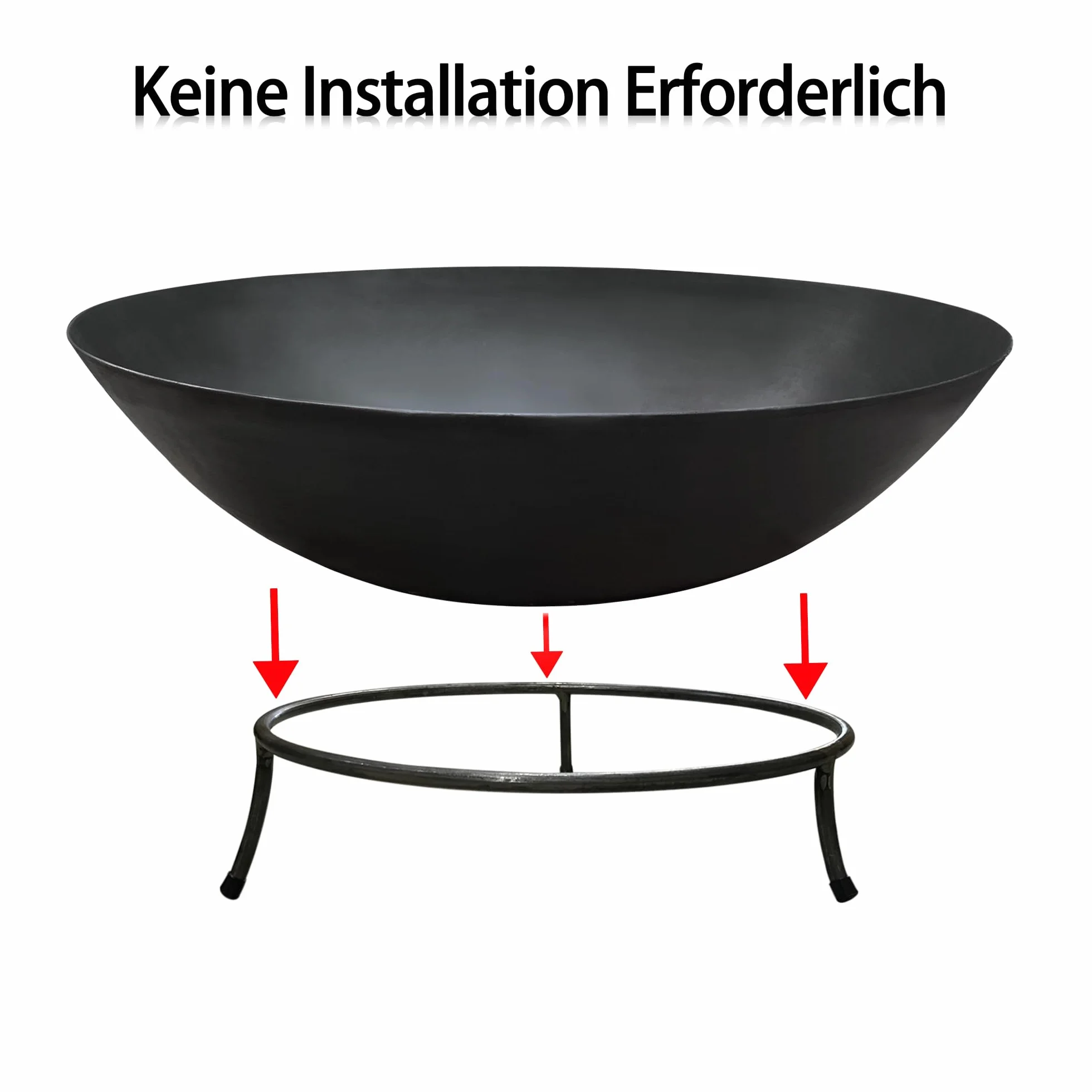 Köhko miska paleniskowa & Pit Kup Fire Bowl Marbela ok. 50x50x24 cm ze stali z 3 nóżkami do BBQ, Camping, ognisko ogrodowe na węgiel drzewny lub drewno z podstawką