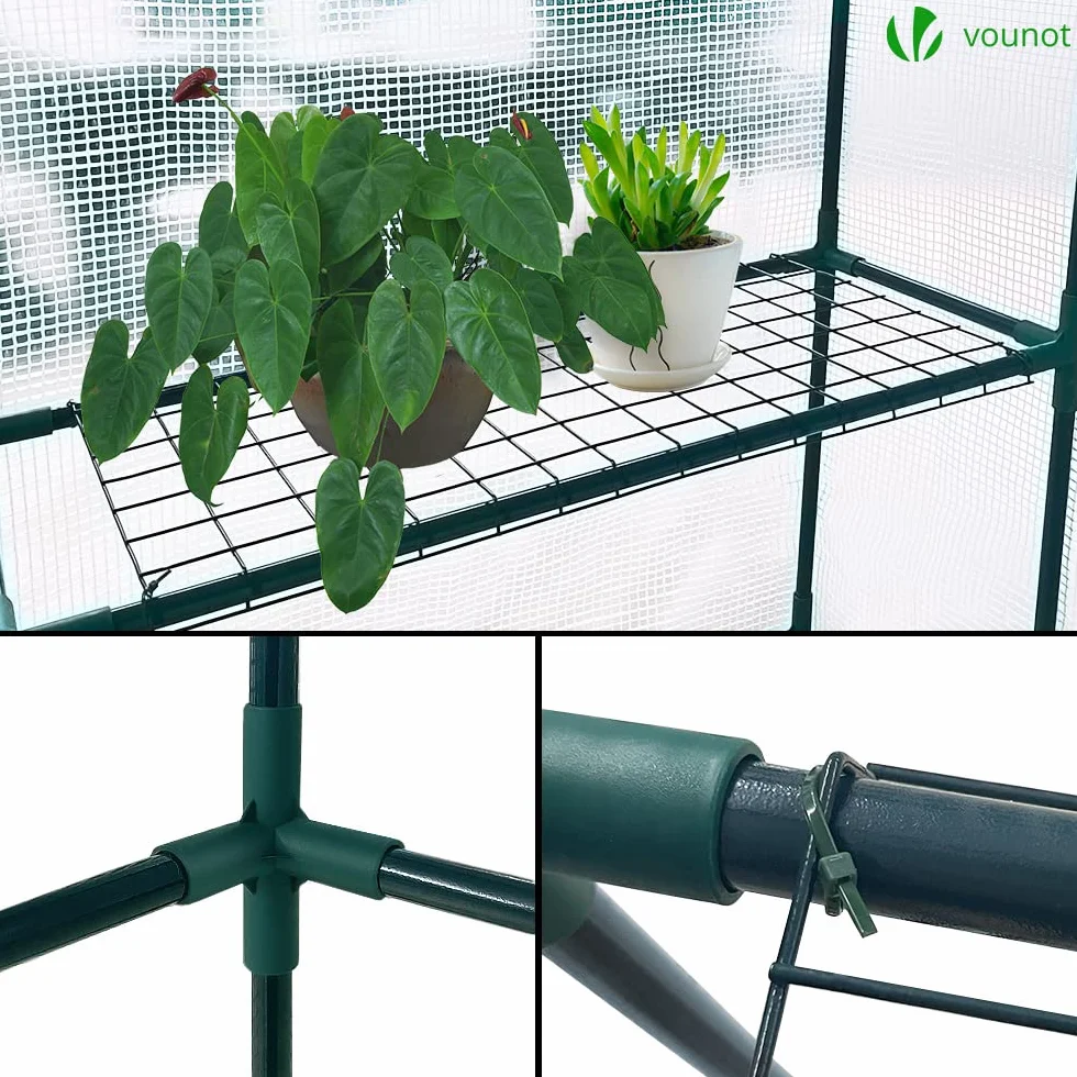 VOUNOT PE szklarnia ogrodowa z półkami 3 poziomami szklarnia ogrodowa do warzyw kwiaty wzmocniona plandeka 135g/m2 Chroń swoje rośliny o każdej porze roku 143x73x195cm