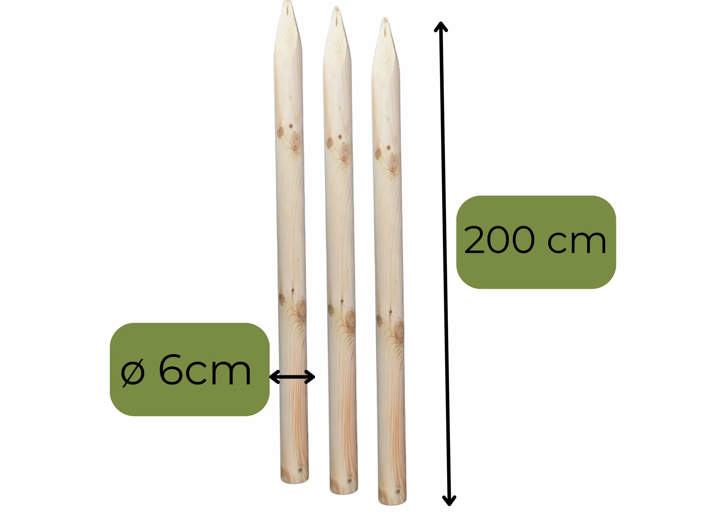 Zestaw Podpór z Drewna Sosnowego do Drzew 3x Palisada 200 cm Ø 6 cm + 6x Półpalisada 60 cm + 3x Czarne Taśmy 80 cm Drewniane Podpórki do Roślin Stabilizacja Mocowanie