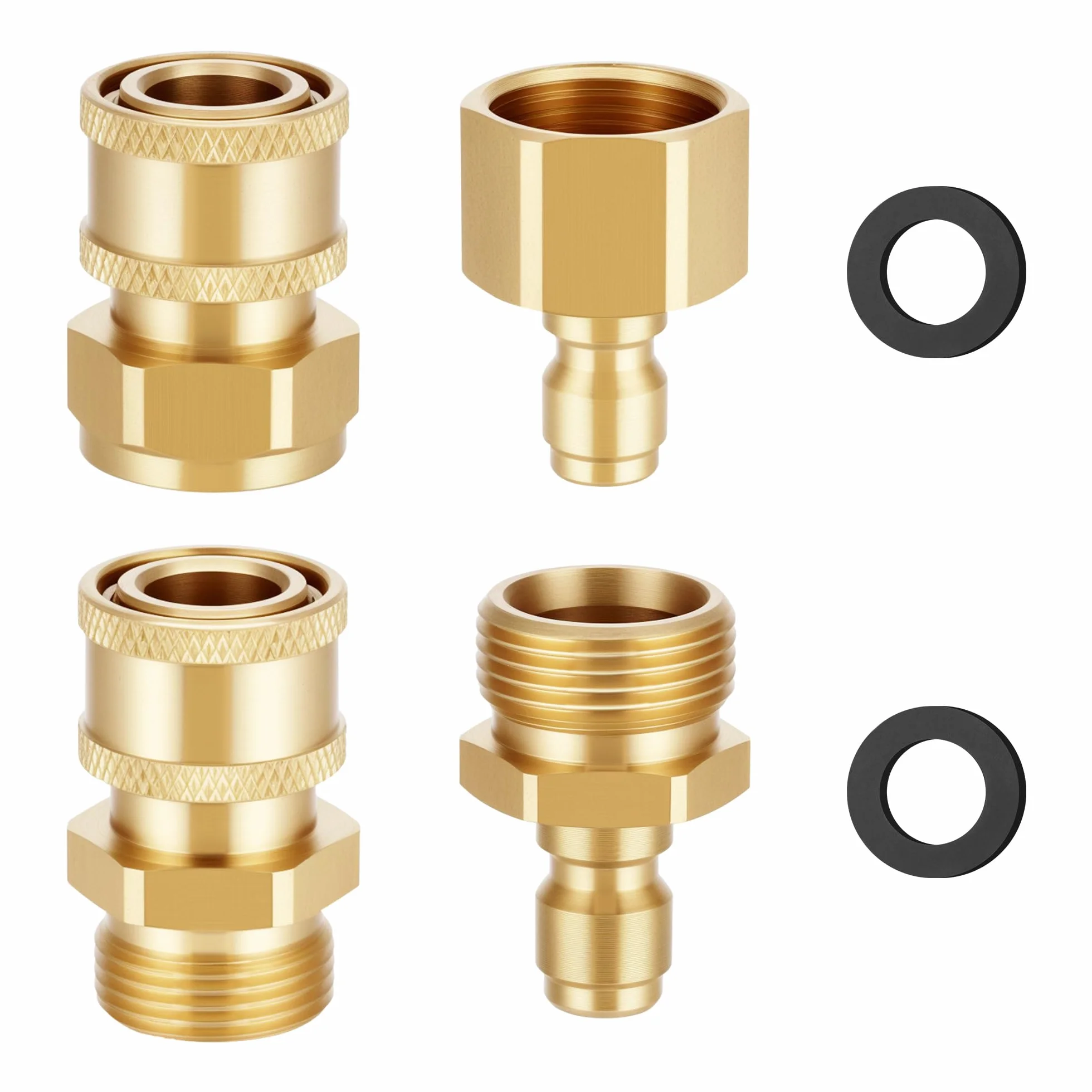 Zocipro Zestaw adapterów do myjki wysokociśnieniowej 4 sztuki M22-14 mm na 1/4 cala, szybkie złącza i szybkie odłączniki mosiądz do węża myjki wysokociśnieniowej, pompa 5000 Psi