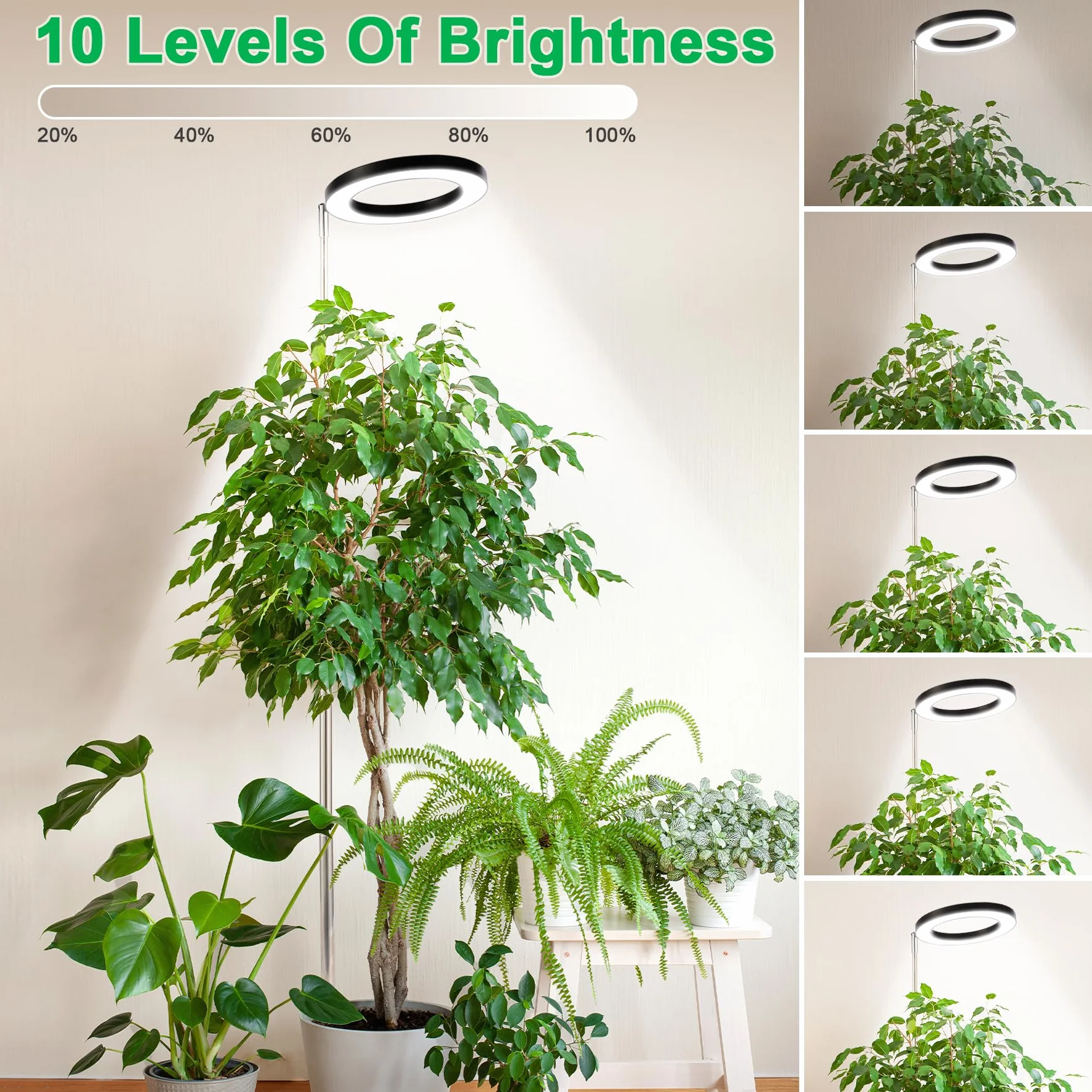 LUZOON LED Full Spectrum Plant Light 30-147 cm regulowana wysokość, 3 kolory, timer 3/9/12H, 10 poziomów ściemniania, czarny