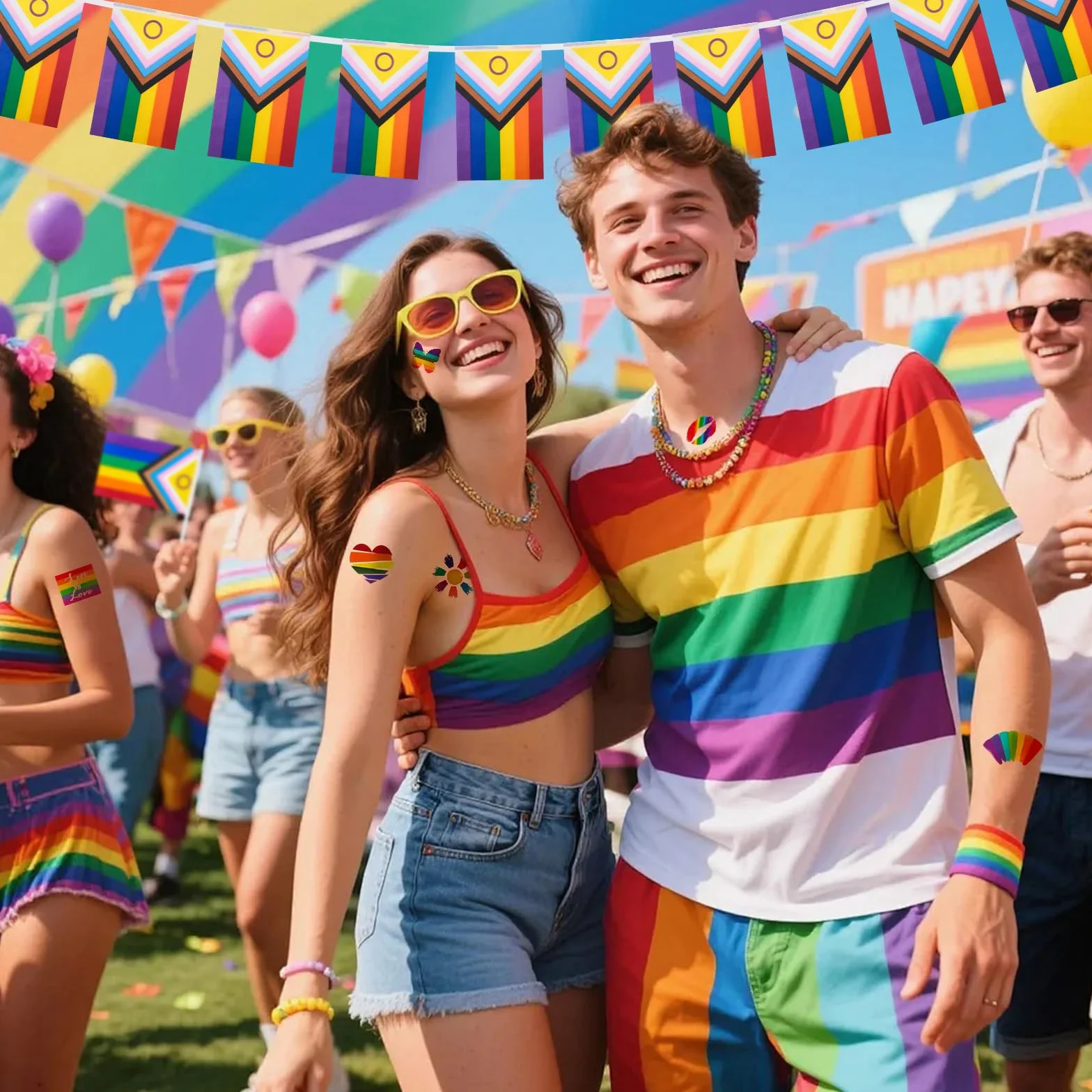 Progress Pride zestaw flag tęczowych 3x10m łańcuch chorągiewek Gay Parade dekoracja 47-częściowy