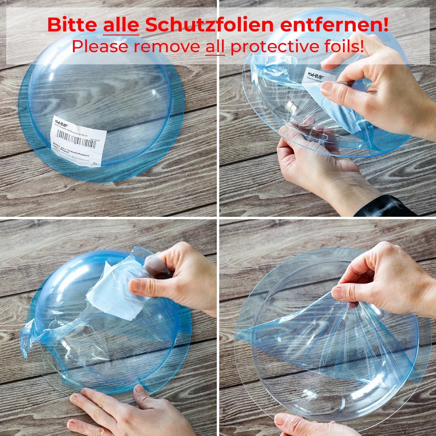 HMF Półkula akrylowa z kołnierzem, kopuła akrylowa DIY | Ø 20 cm | Przezroczysta