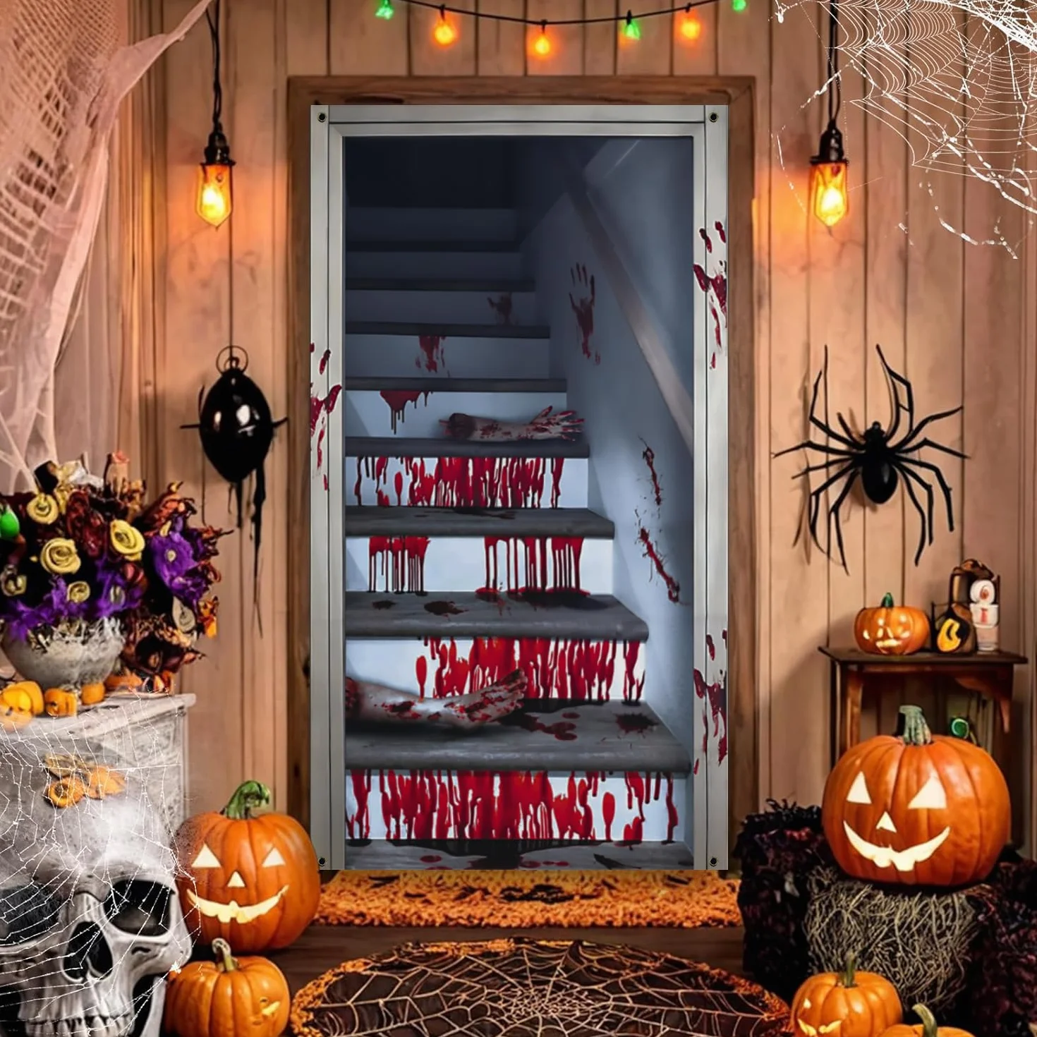 Halloween Dekoracja Dekoracja Kurtyna Drzwi Zasłony 180 × 100 Ozdoby Zewnętrzne Akcesoria Domowe Terror Ściana Wnętrze Dom Salon Akcesoria Łazienkowe Dekoracje Impreza Haloween Dekoracje Ogród