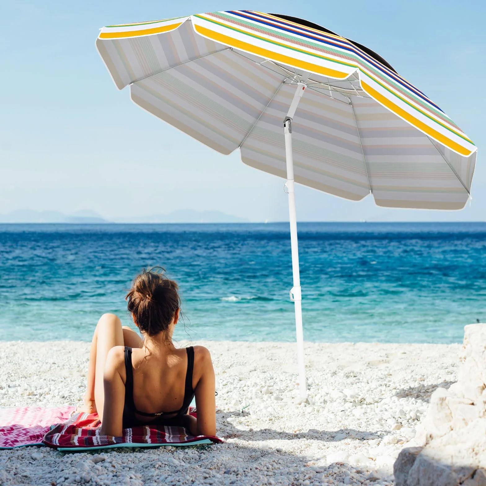 COSTWAY Parasol przeciwsłoneczny, 179 cm, odporny na wiatr, stabilny, UPF 50+, możliwość zginania w zakresie 30°, ochrona przed słońcem z ostrzem do wbijania w ziemię i torbą do przenoszenia, parasol