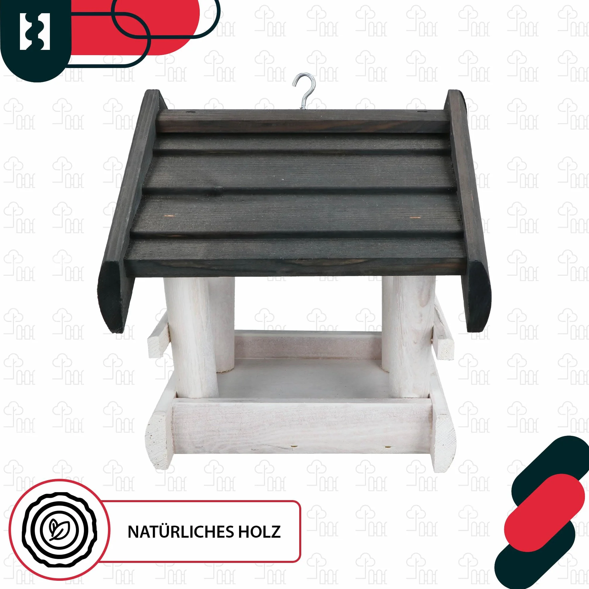 KOTARBAU® Karmnik dla Ptaków Drewniany z Daszkiem Biały Antracyt + Karma 0,5 kg