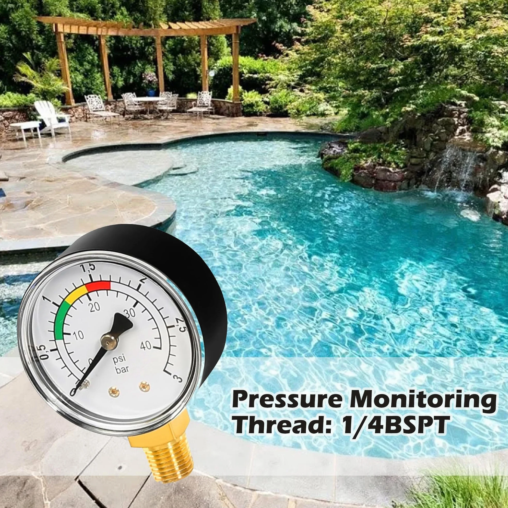 Manometr basenowy średnica 50 mm przyłącze pionowe 0-3 BAR/PSI do filtra piaskowego