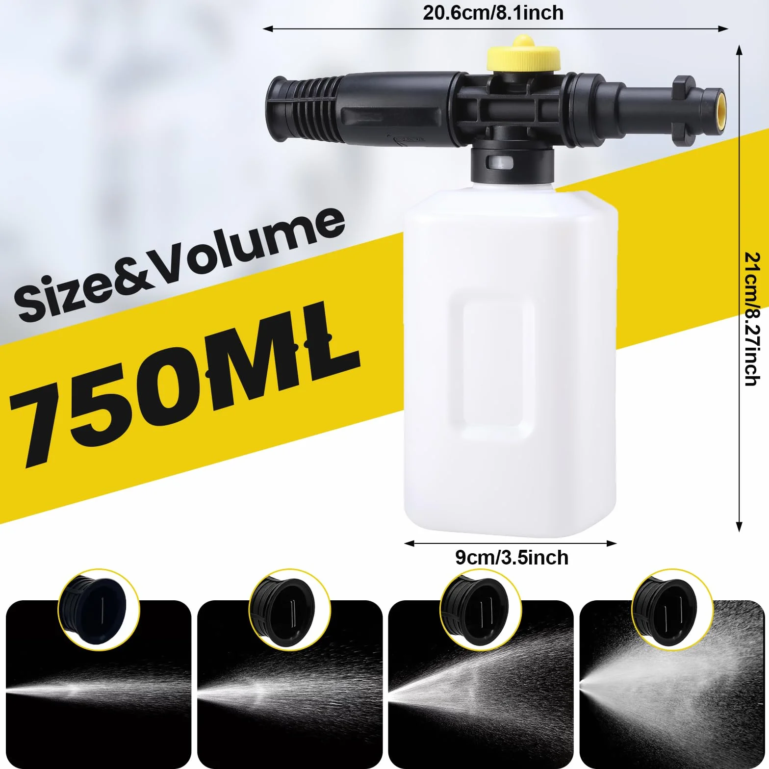 Mydło Snow Foam Cannon Lance do mydła Karcher K5~K7, butelka na myjkę ciśnieniową 750 ml do myjki wysokociśnieniowej Karcher dysza z pianki śnieżnej regulowana 2175PSI