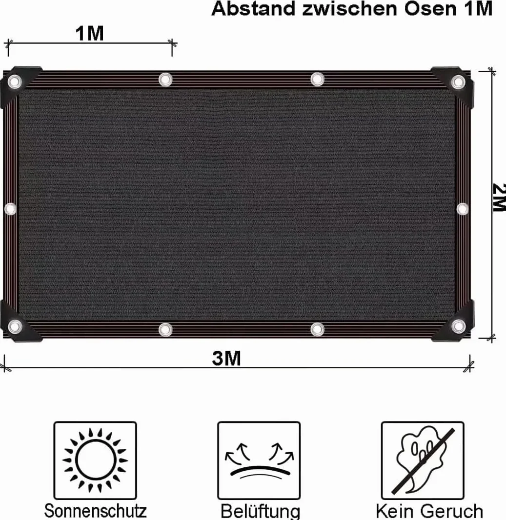 Siatka zacieniająca 3 x 4 m czarna 90%-95% UV odporna do ogrodu