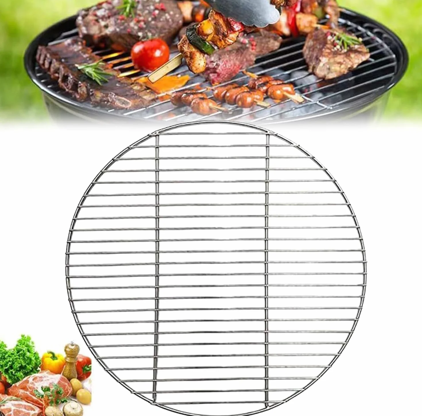 53 cm okrągły ruszt grillowy ze stali nierdzewnej, ruszt do grillowania, ruszt do pieczenia okrągły, ruszt BBQ ze stali nierdzewnej, do Campingu, pikniku, ogrodu, równomierne rozprowadzanie ciepła i