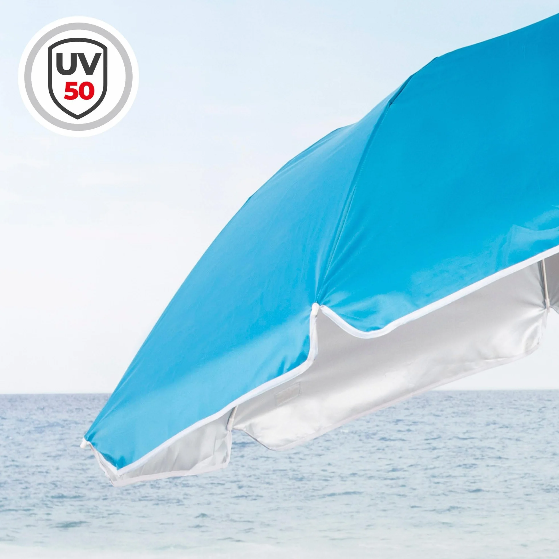 AKTIVE Parasol plażowy, 180 cm, kompaktowy, składany, ochrona UV50, regulowany bezstopniowo, regulowany i regulowany, stalowy maszt, posrebrzany, 8 żeberek, pokrowiec z uchwytem (62323), Niebieski,