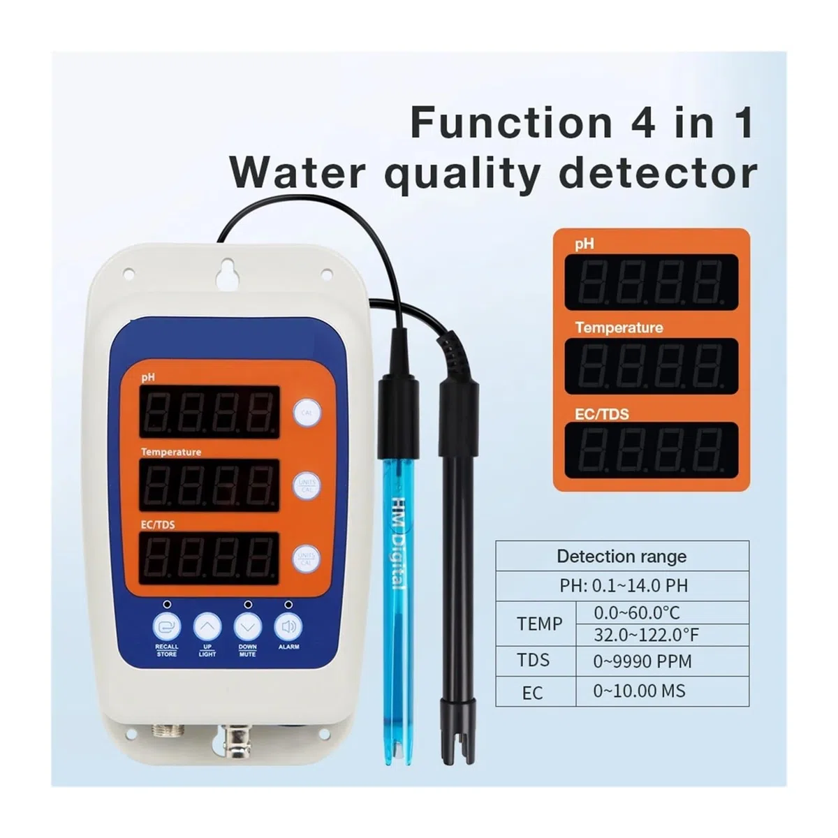 urządzenie do pomiaru gleby, 4 w 1 Tester ści Wody PH Temp EC ORP Monitor Miernik Przewodności Hydroponika Wykrywanie Z 2 Elektrodowym Czujnikiem Sondy -100
