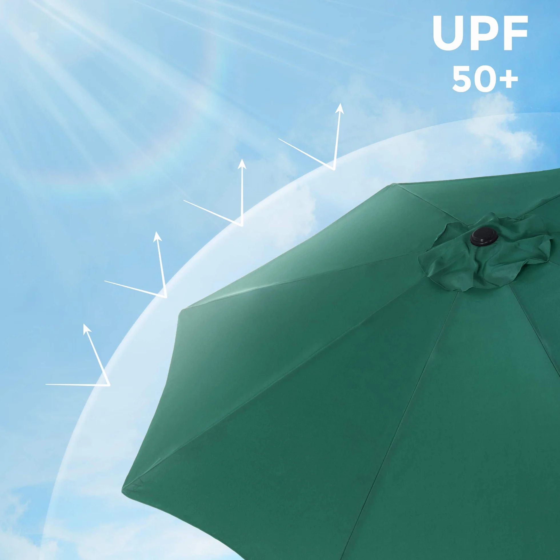SONGMICS Parasol, Ø 300 cm, parasol ogrodowy, parasol rynkowy, ochrona UV do UPF 50+, parasol ogrodowy, ochrona przeciwsłoneczna, z korbką, bez stojaka, ogród, balkon, taras, ciemnozielony GPU30GN