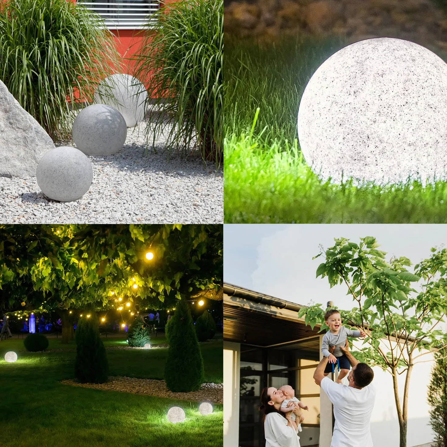 Lampa ogrodowa imitacja kamienia kula świetlna zewnętrzna IP65 lampa ogrodowa zewnętrzna, kabel IP65 2m dekoracja ogrodowa, oświetlenie ogrodowe z zasilaniem (ø25 cm S)