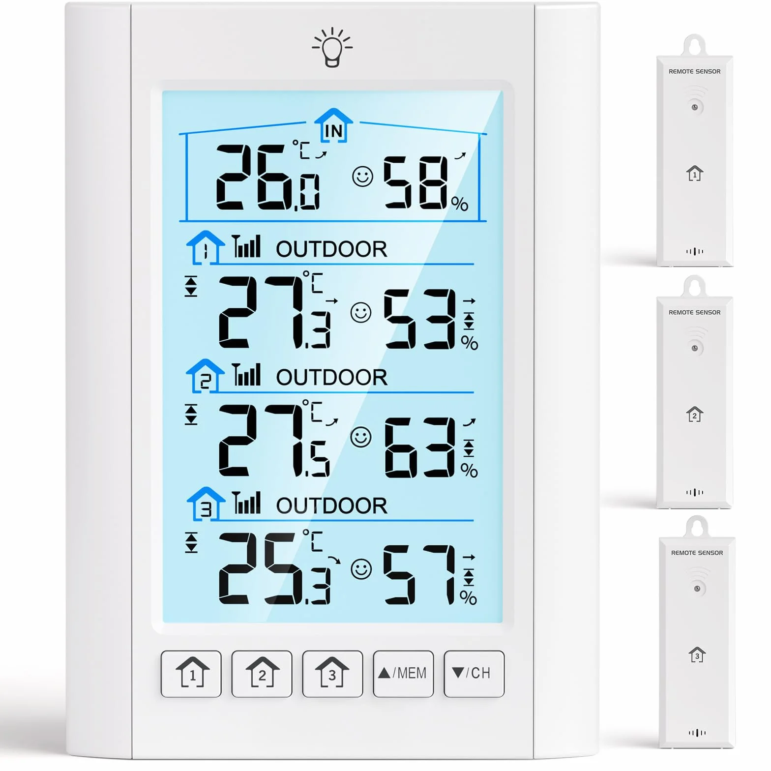 LIORQUE Zewnętrzna stacja meteorologiczna z 3 czujnikami, termohigrometr LCD