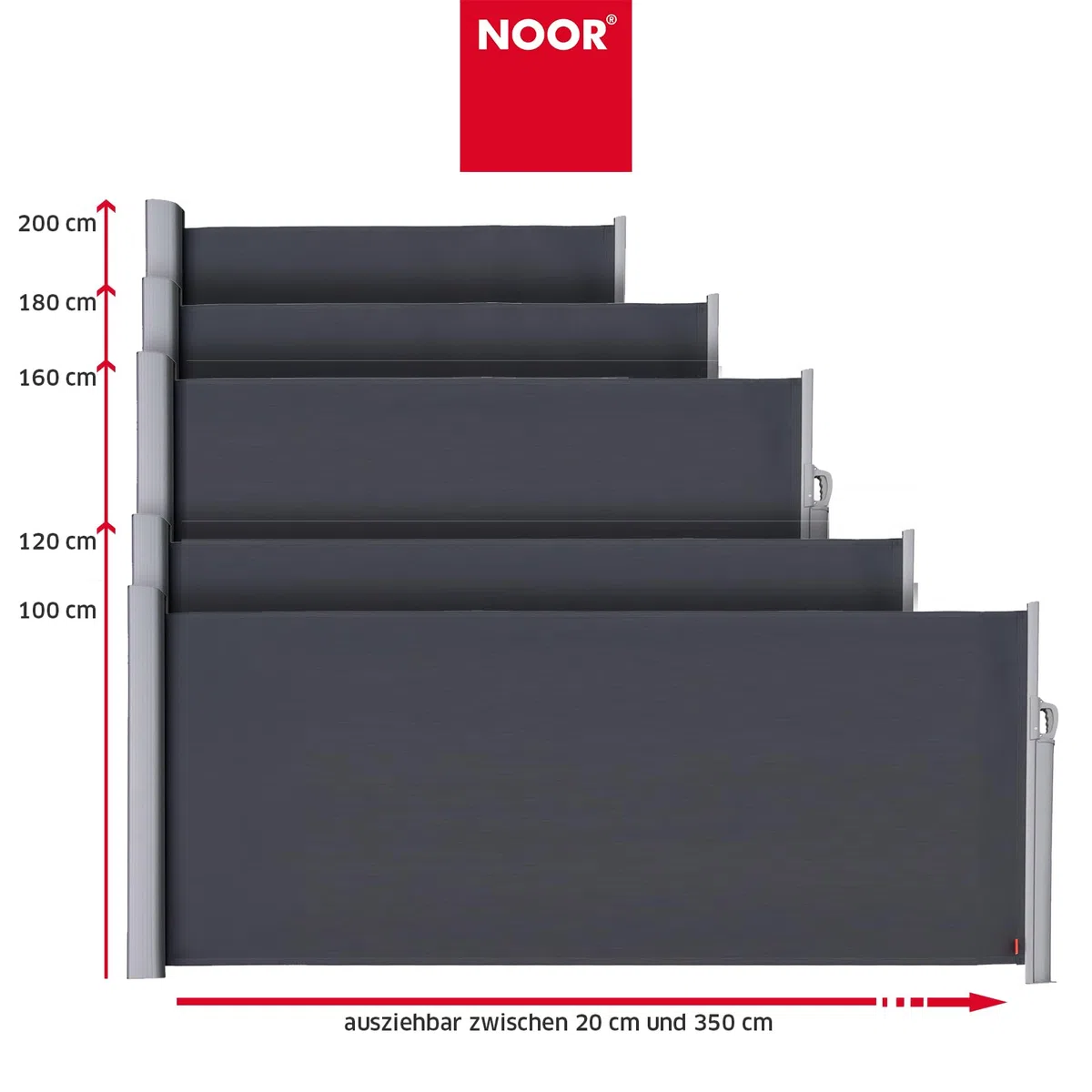 NOOR Markiza boczna, ekskluzywna 100 x 350 cm, antracyt, idealna ochrona przed wzrokiem na balkon, taras i do ogrodu, ochrona przed słońcem, deszczem, ochrona przed wiatrem, wraz z mocowaniami, impregnowana i odporna na działanie wody