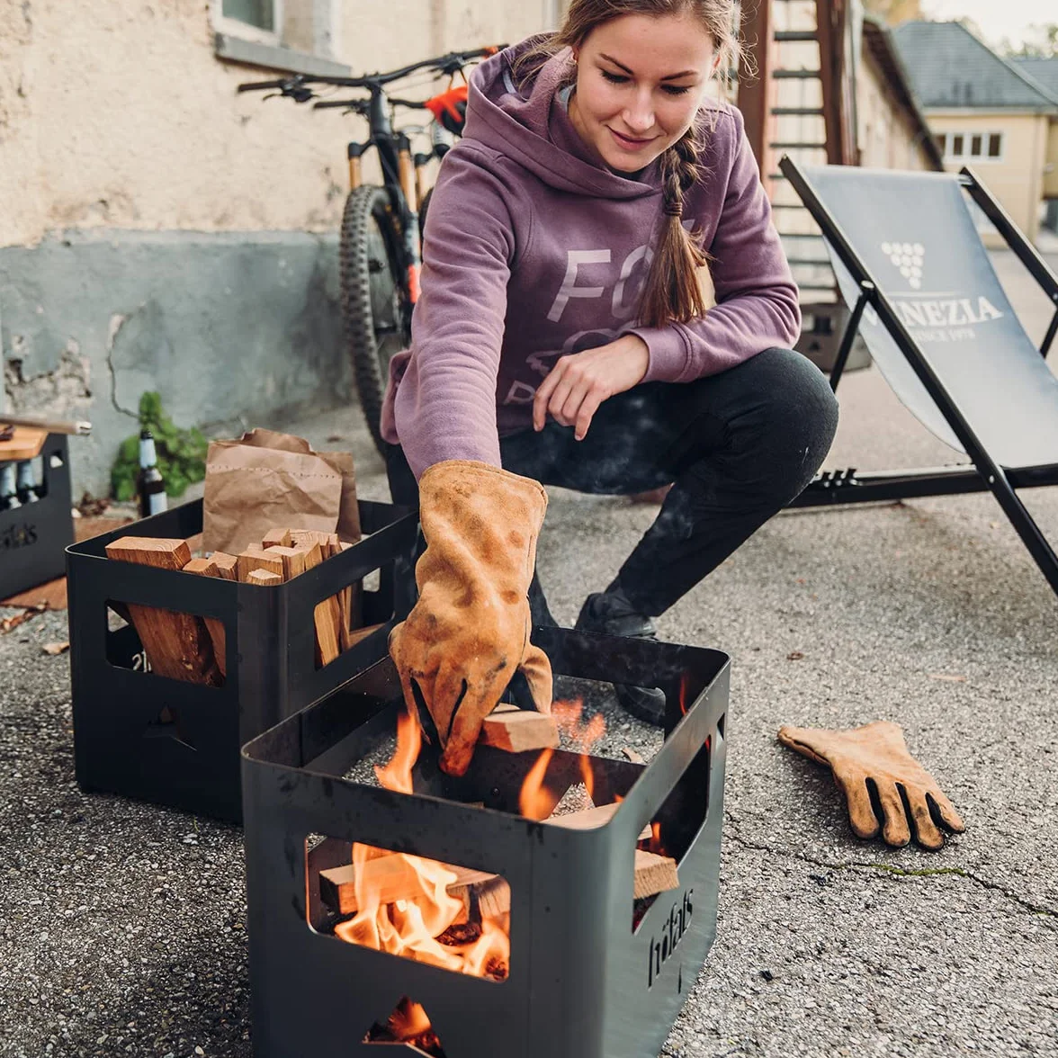 höfats - Rękawice do grillowania – rękawica kominkowa ze skóry i aramidu – bardzo odporna na wysokie temperatury – rękawice do garnków, rękawice kuchenne do grillowania, gotowania i uzupełniania