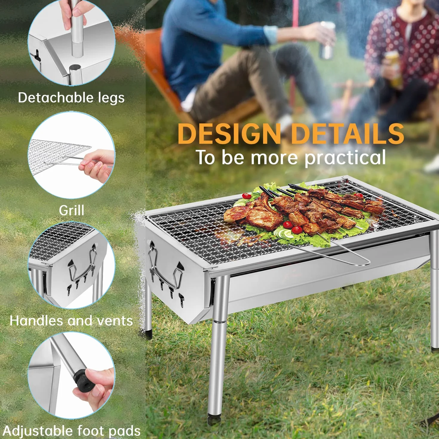 grill ze stali nierdzewnej regulowany grill do demontażu przenośny grill na zewnątrz grill do ogrodu piknika kempingowego