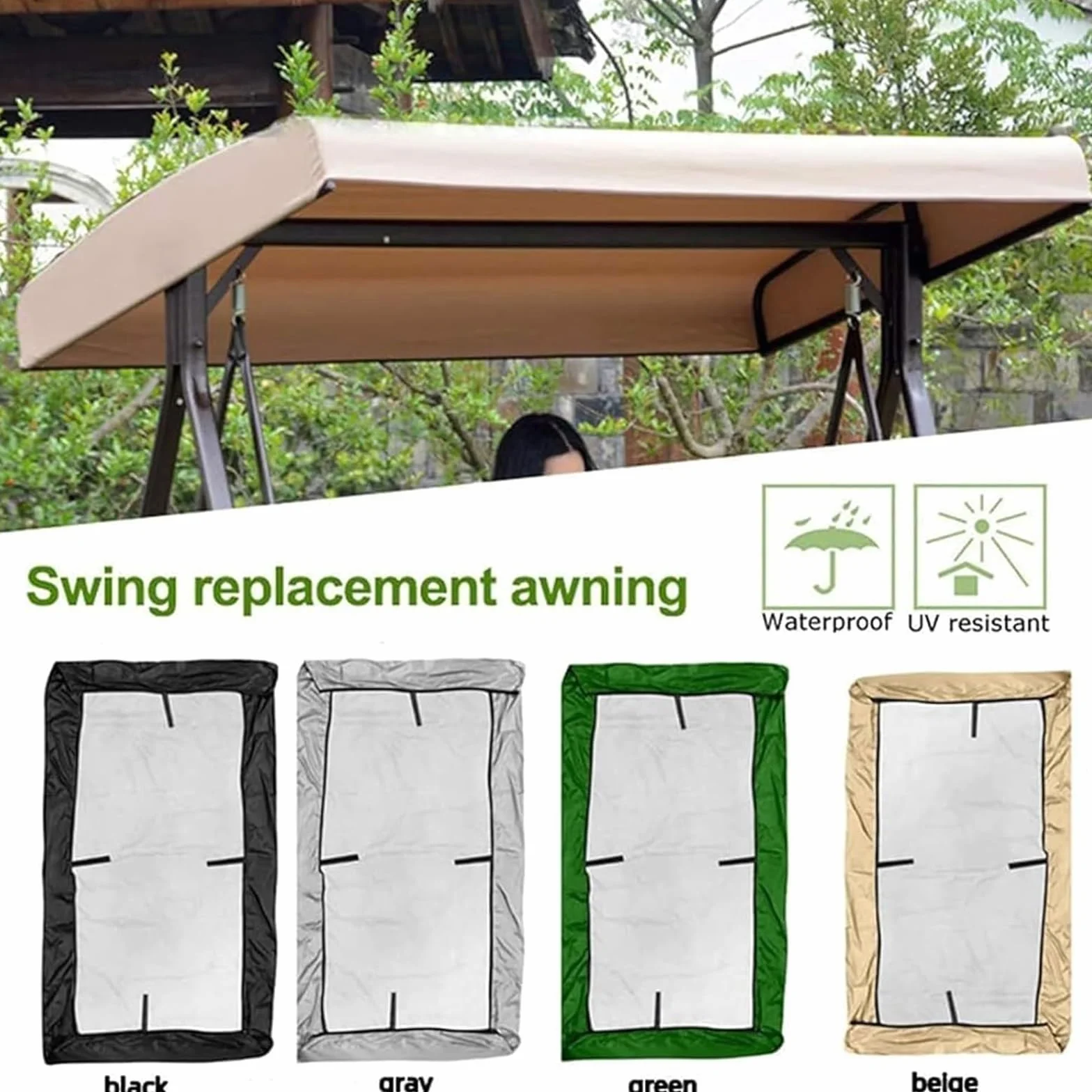 Swing Canopy Replacement Cover 3 Seater - Waterproof Top Cover For Patio Garden Porch Swings - Patio Canopy Replacement(Beige)
