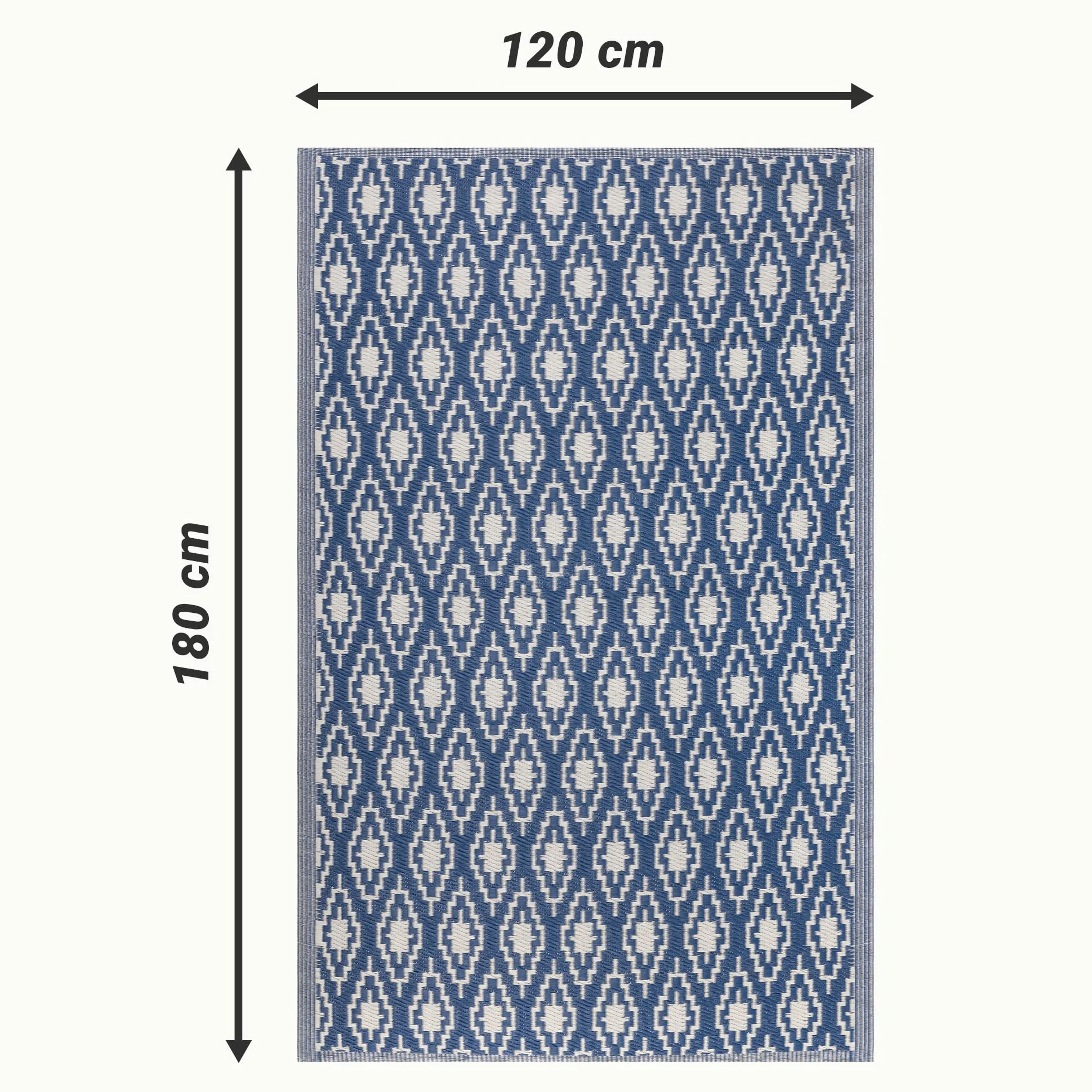 JEMIDI Dywan zewnętrzny do ogrodu, 120 x 180 cm, dywan na patio lub taras, odporna na warunki atmosferyczne, z geometrycznym wzorem diamentowym, ciemnoniebieski
