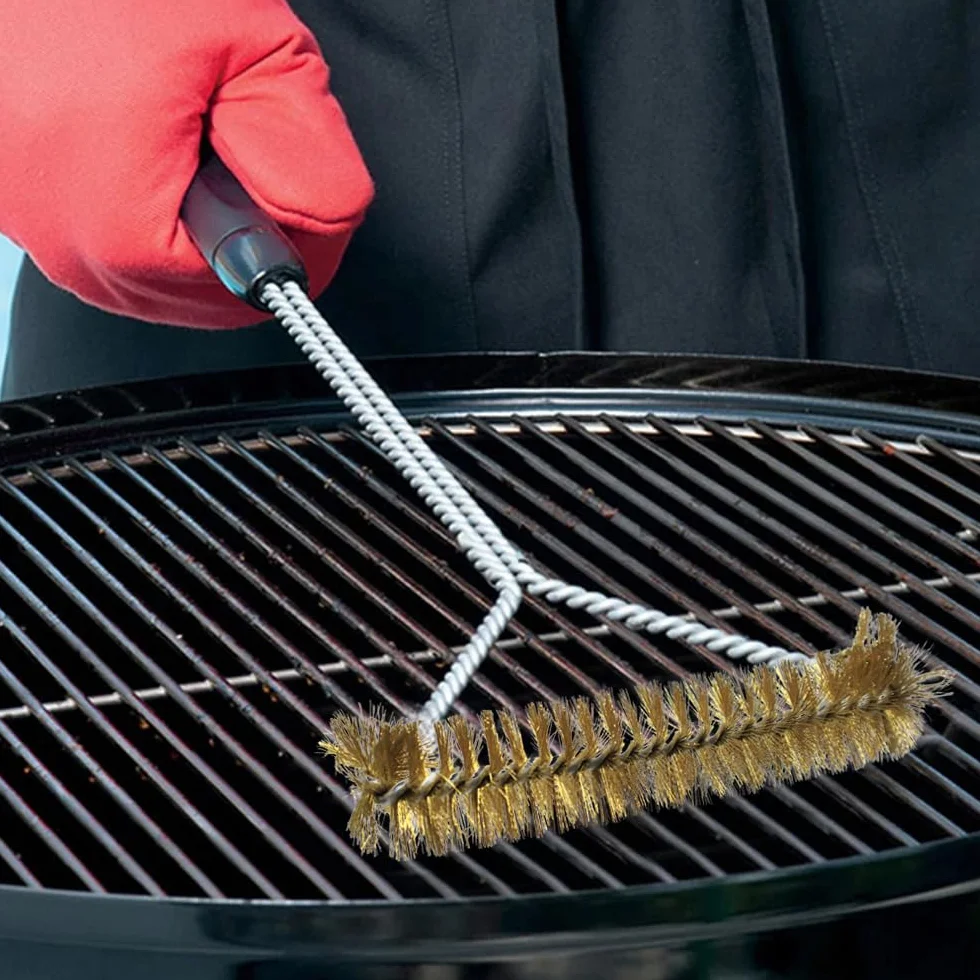 2 szczotki do grilla, trójkątna szczotka metalowa 30 cm, mosiężna szczotka BBQ może być skutecznie czyszczona w temperaturze 360° do wszystkich rodzajów grilli