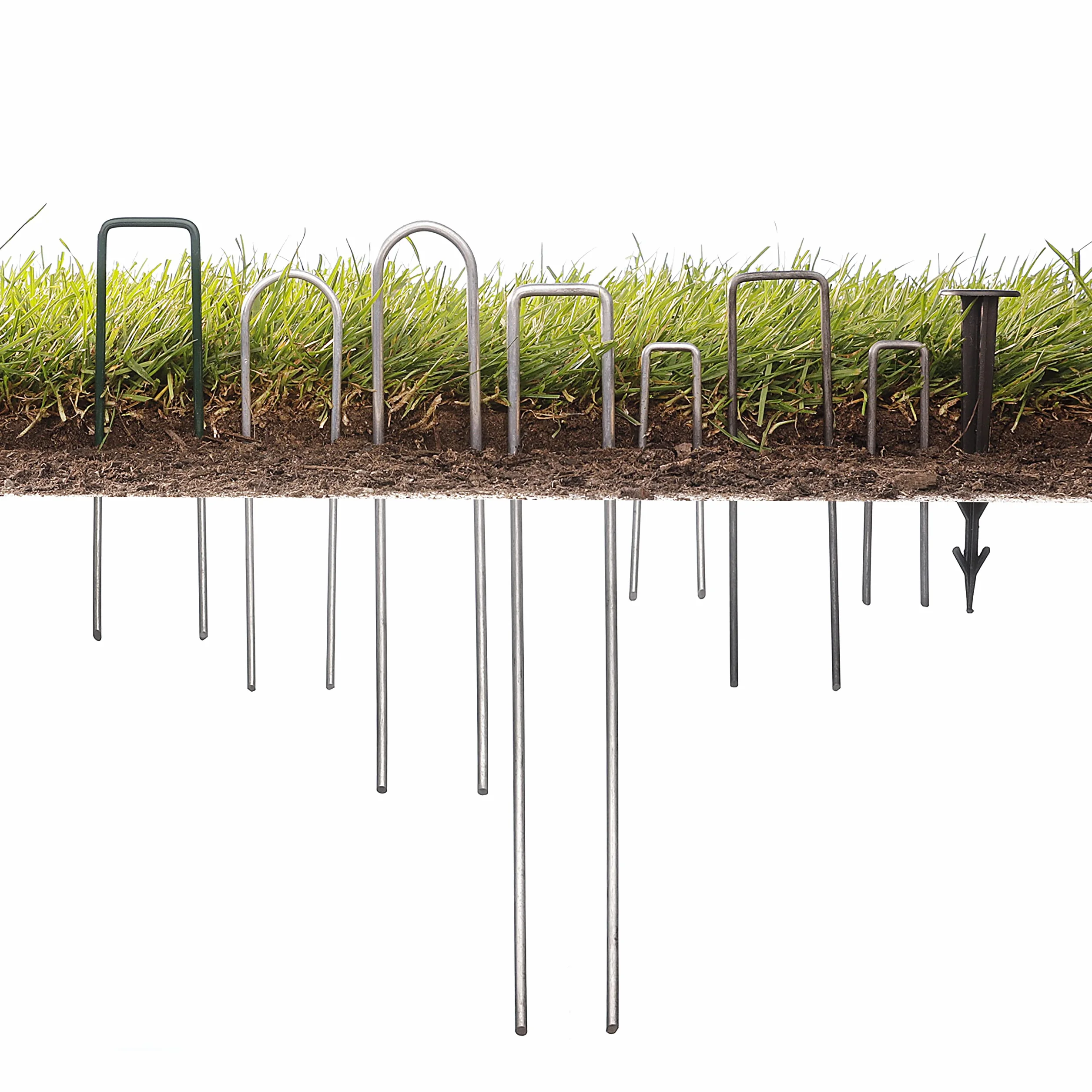 GardenMate 50 sztuk, antykorozyjne, 15 cm, 11 Gauge, wytrzymałe, płaskie górne, ogrodowe słupki, kolce, szpilki, śledzie, ocynkowane zszywki do kotwiczenia tkaniny krajobrazowej, 50 szt
