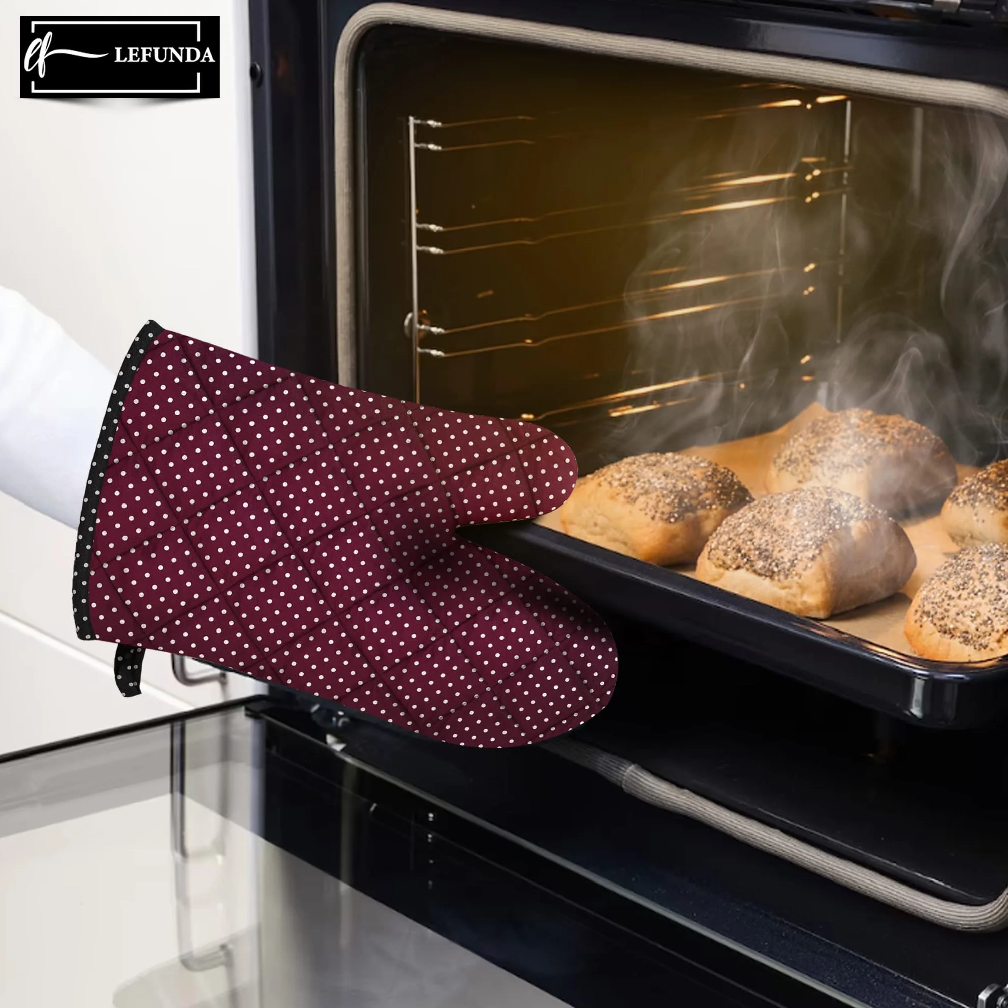 LEFUNDA® Rękawice kuchenne, zestaw 4 szt., odporne na wysokie temperatury, rękawice do garnków, bawełna, rękawice do grilla, do piekarnika, gotowania, grillowania, gotowania, pieczenia, pieczenia