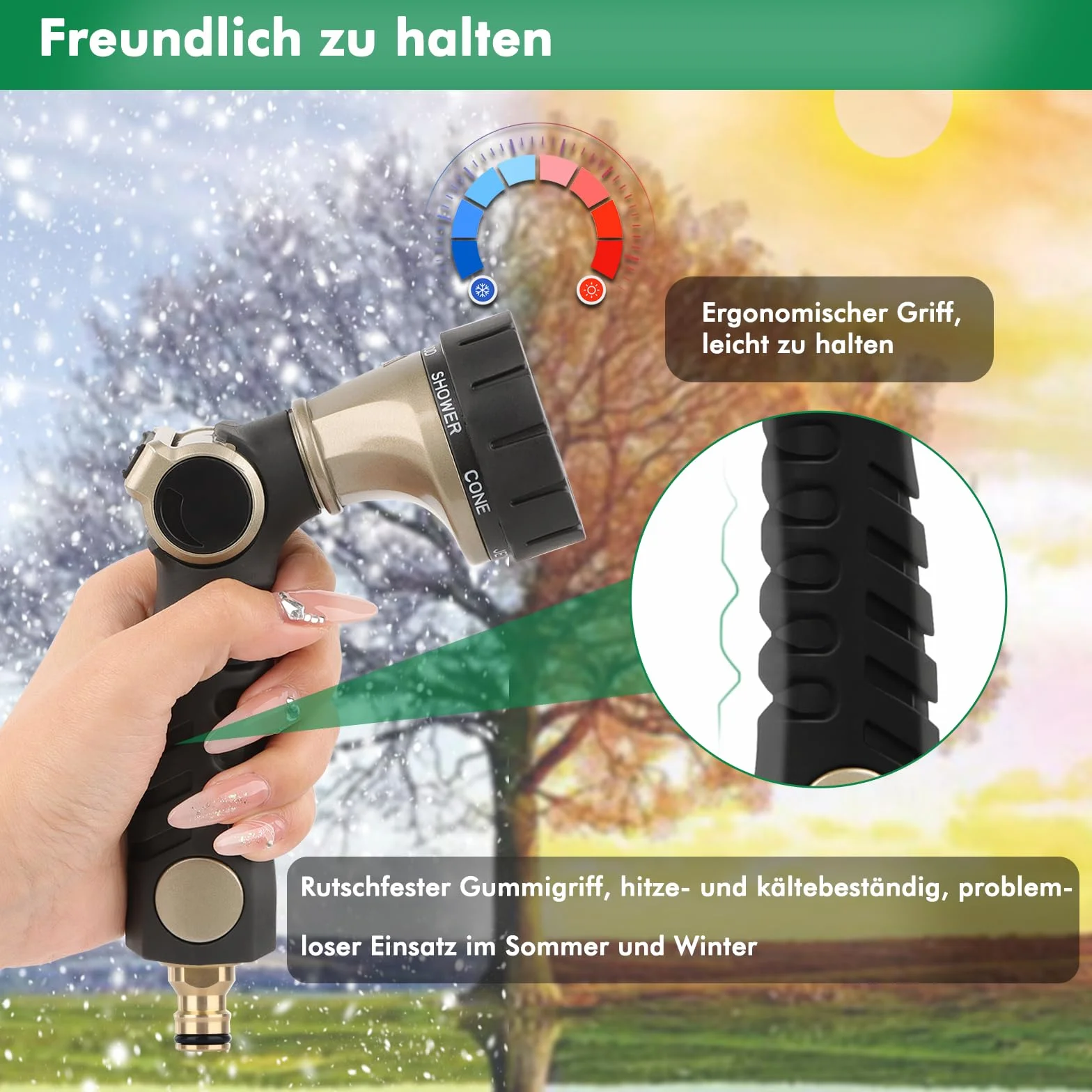 RESTMO Gartenbrause Metall Heavy Duty, Wytrzymała metalowa zraszacz do ogrodu do czyszczenia i nawadniania, wysokociśnieniowa dysza do węża ogrodowego 7 wzorów do nawadniania ogrodu, mycia samochodów