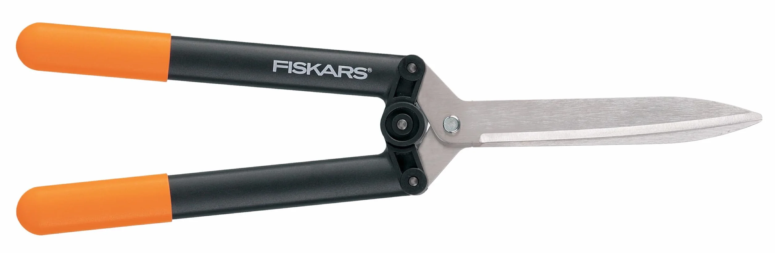 Fiskars Nożyce do żywopłotu HS52, nieprzywierająca powłoka, Wysokiej jakości stalowe ostrza/ tworzywo sztuczne wzmocnione włóknem szklanym, Długość: 58,5 cm, Czarno-pomarańczowy, Powerlever, 1001564