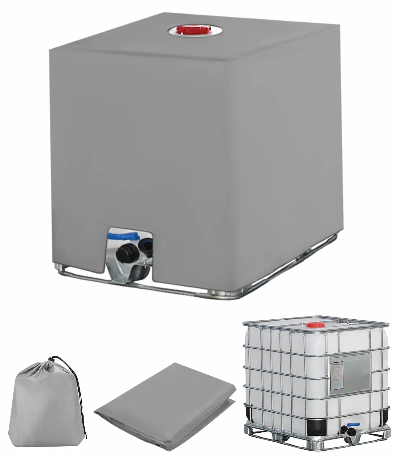 Pokrowiec na zbiornik IBC 1000L, akcesoria do kontenerów IBC, folia ochronna UV na zbiornik na wodę, pokrowiec na beczkę na deszczówkę, plandeka ochronna na zbiornik na deszczówkę, szary