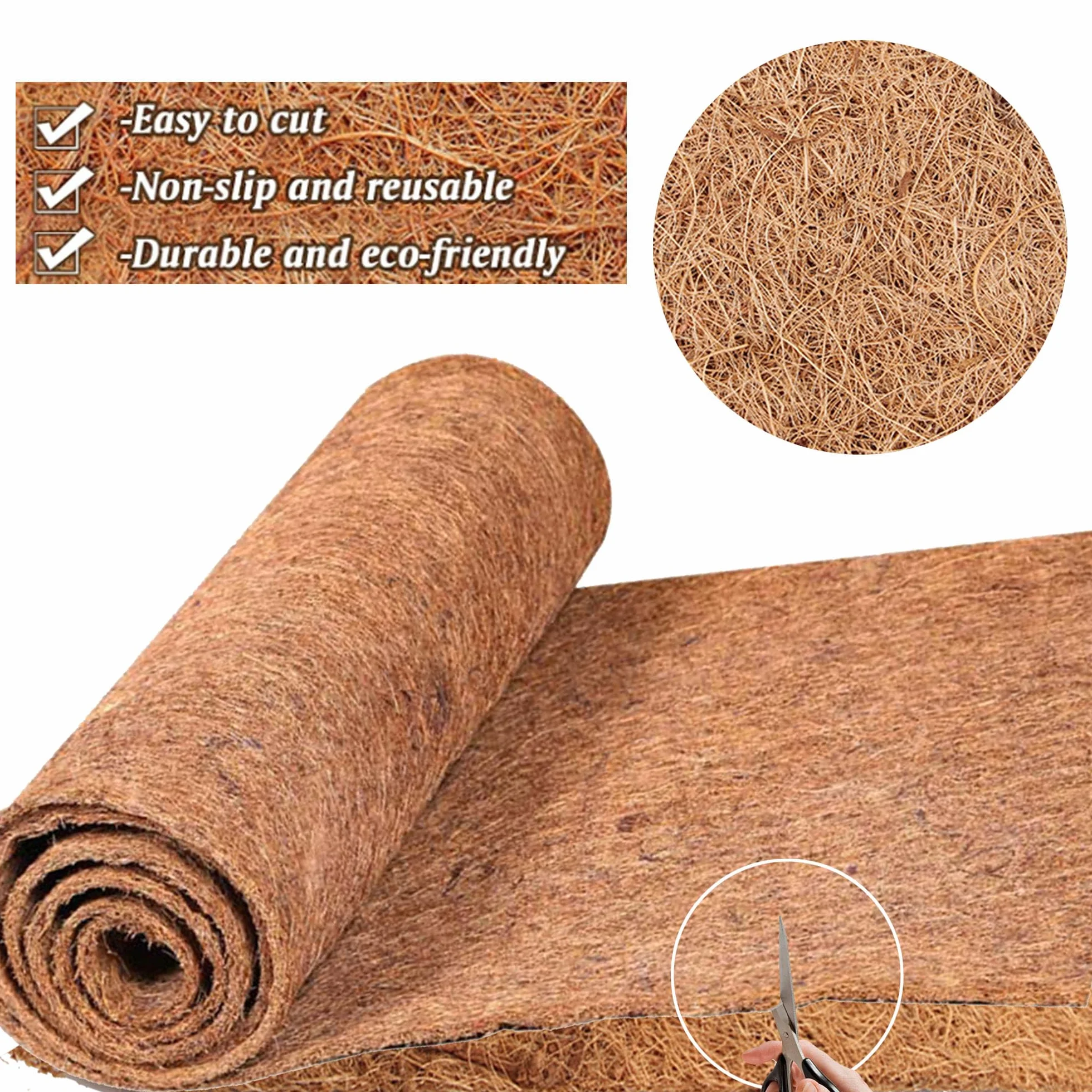 Włókno Kokosowe w Rolce 50cm x 200cm/1.64ft x 6.56ft, Naturalna Wyściółka Kokosowa, Mata z Włókna Kokosowego Wielokrotnego Użytku Do Doniczek, Ram Okiennych, Koszy Na Kwiaty