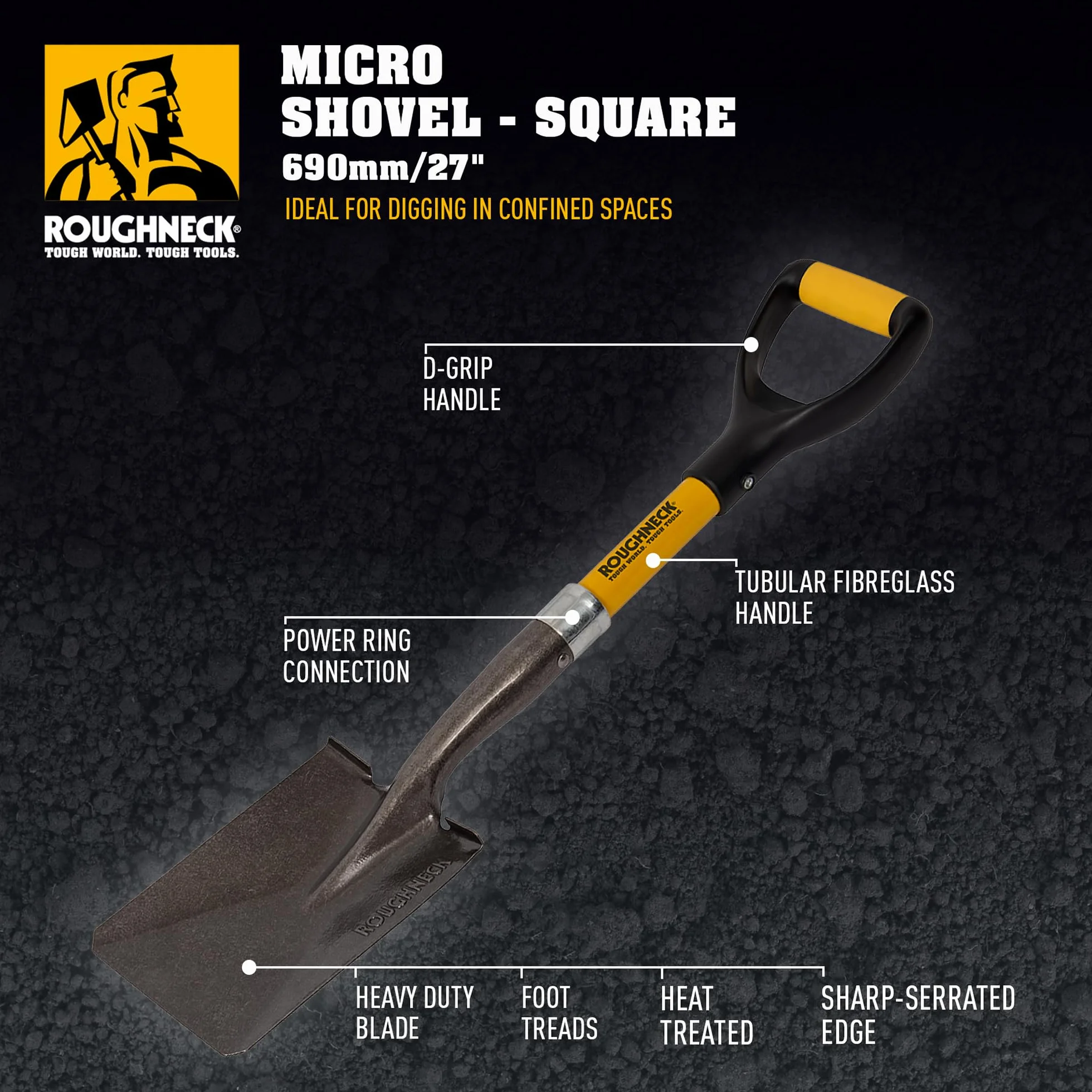 Roughneck ROU68006 Kwadratowa kompaktowa łopata, czarna, 150 x 690 mm/6 x 27 cali