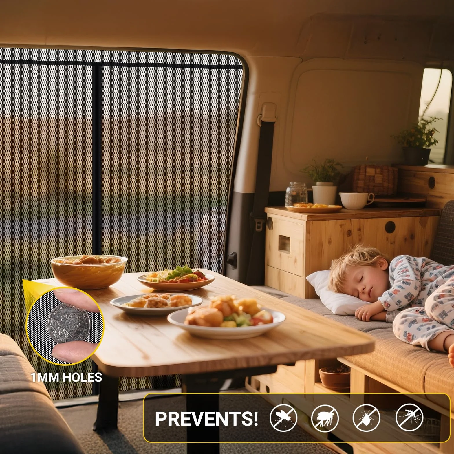 Moskitierka magnetyczna dla VW T5 T6 drzwi przesuwnych | Sieć przeciwkomary i moskitierka z zamkiem na środku | Ochrona przeciwsłoneczna jako akcesorium kempingowe dla Multivan