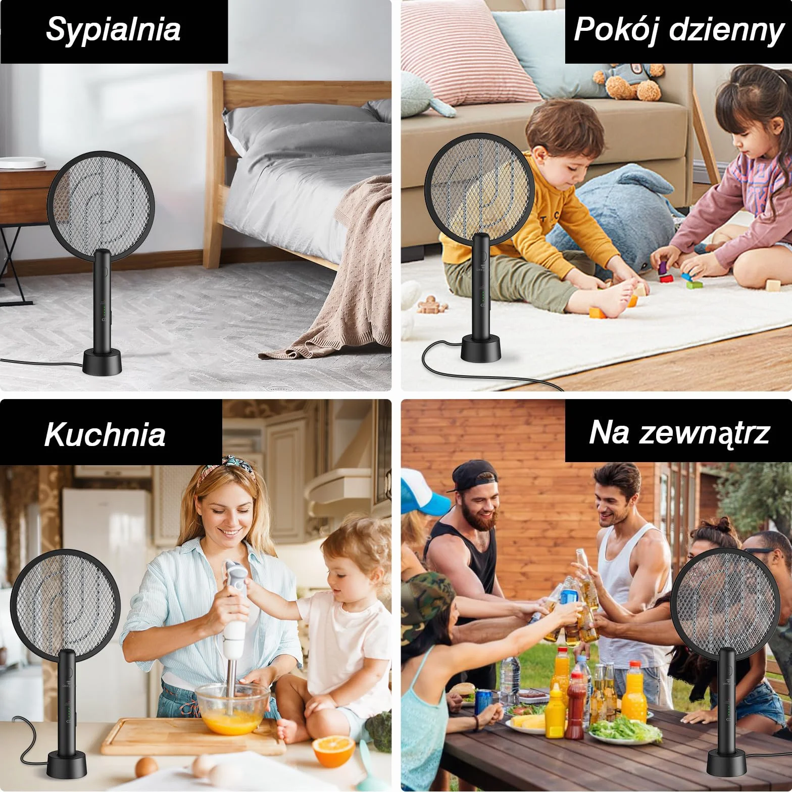 Elektryczna packa na muchy, GooQand 4000V Fly Killer Electronic z rakietą na muchy USB 2 w 1, poręczna packa na komary z 3-warstwową siatką ochronną do biwakowania wewnątrz i na zewnątrz, czarna，2szt
