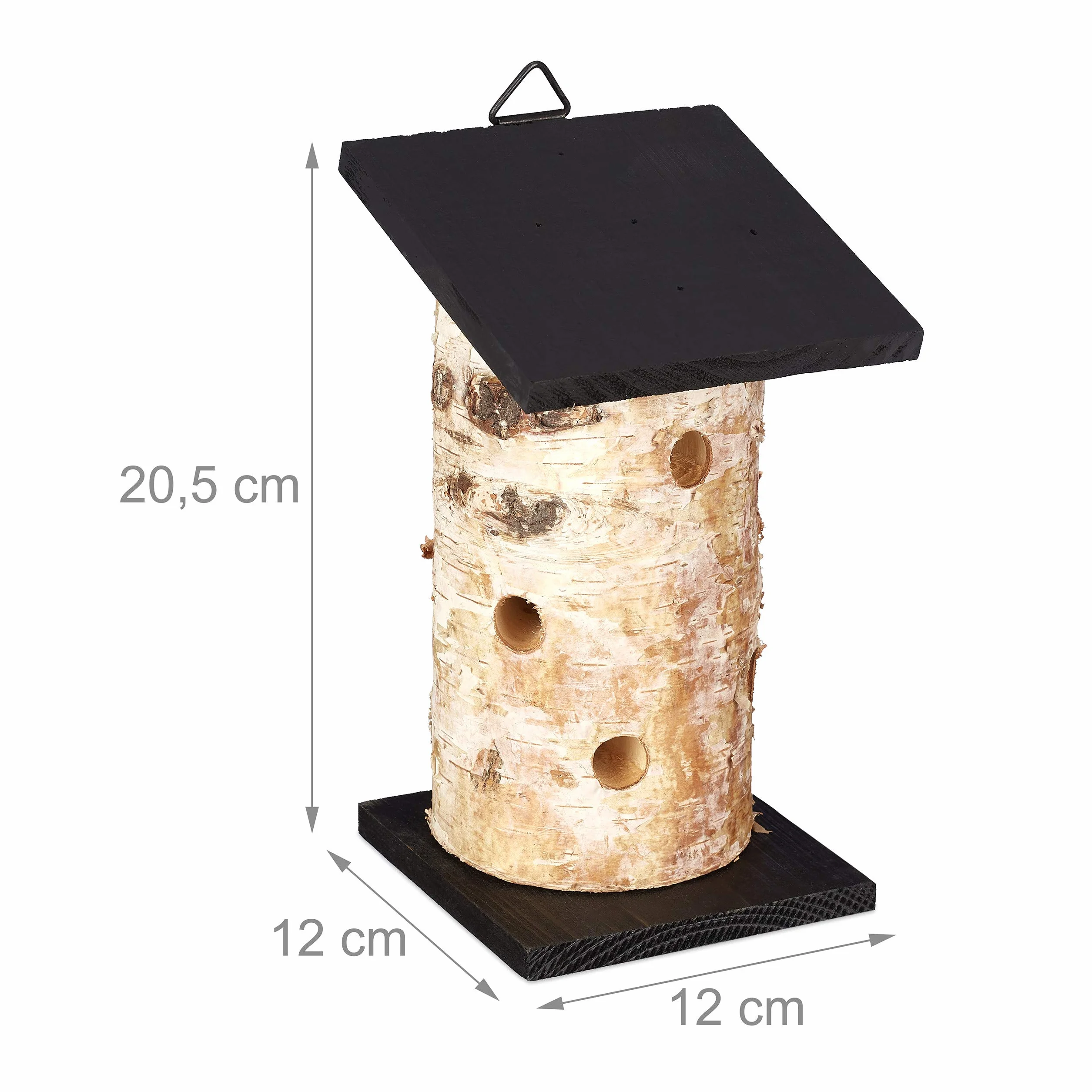 Relaxdays Domek dla biedronki, do zawieszenia, do zawieszenia, 5 komór po 1,3 cm Ø, 20,5 x 12 x 12 cm, hotel dla owadów, naturalny, czarny, 1 sztuka (1 opakowanie)