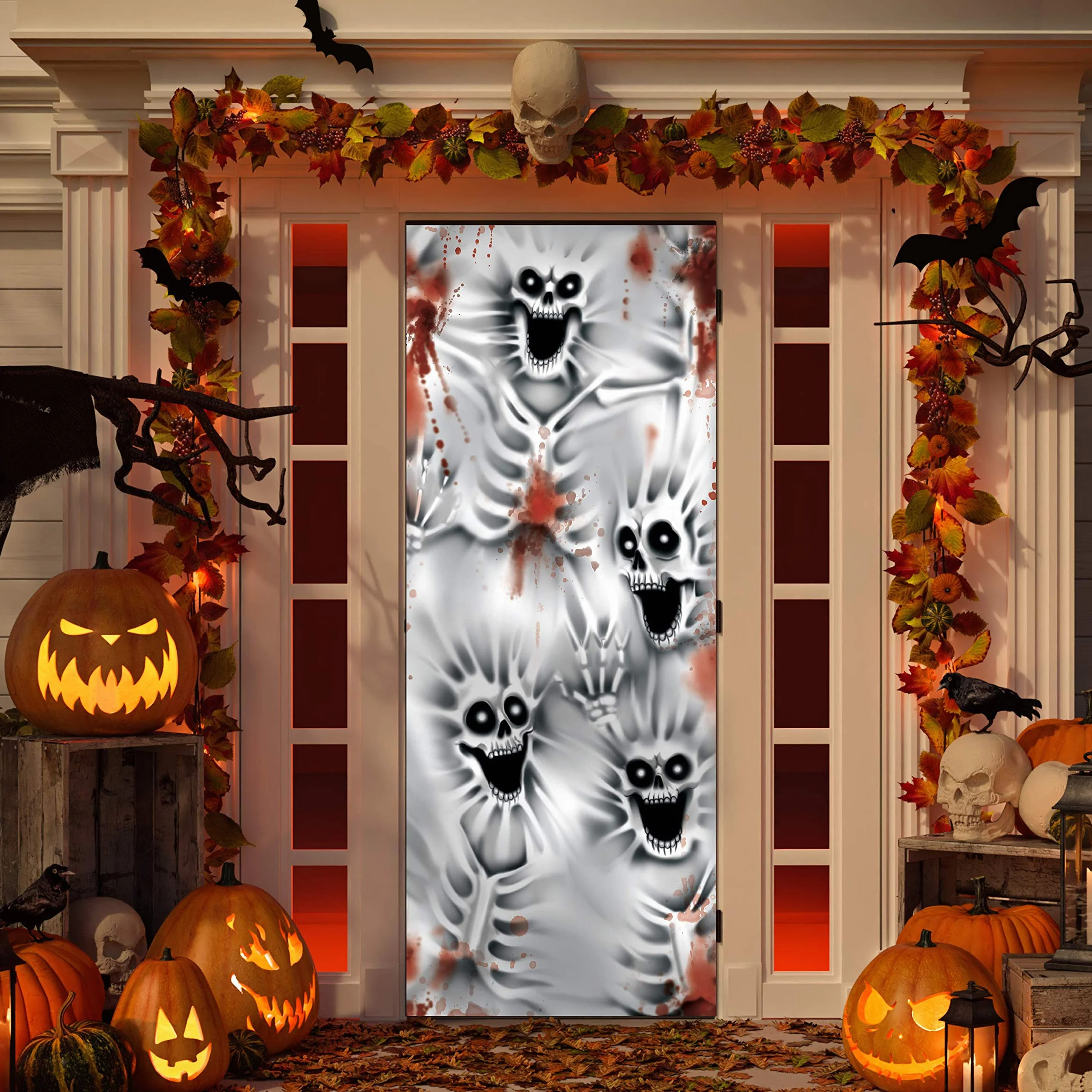 JOYIN Straszna osłona na drzwi szkielet 3D, 76,2 x 182,9 cm, szkielet na Halloween, dekoracja ścienna i wewnętrzna