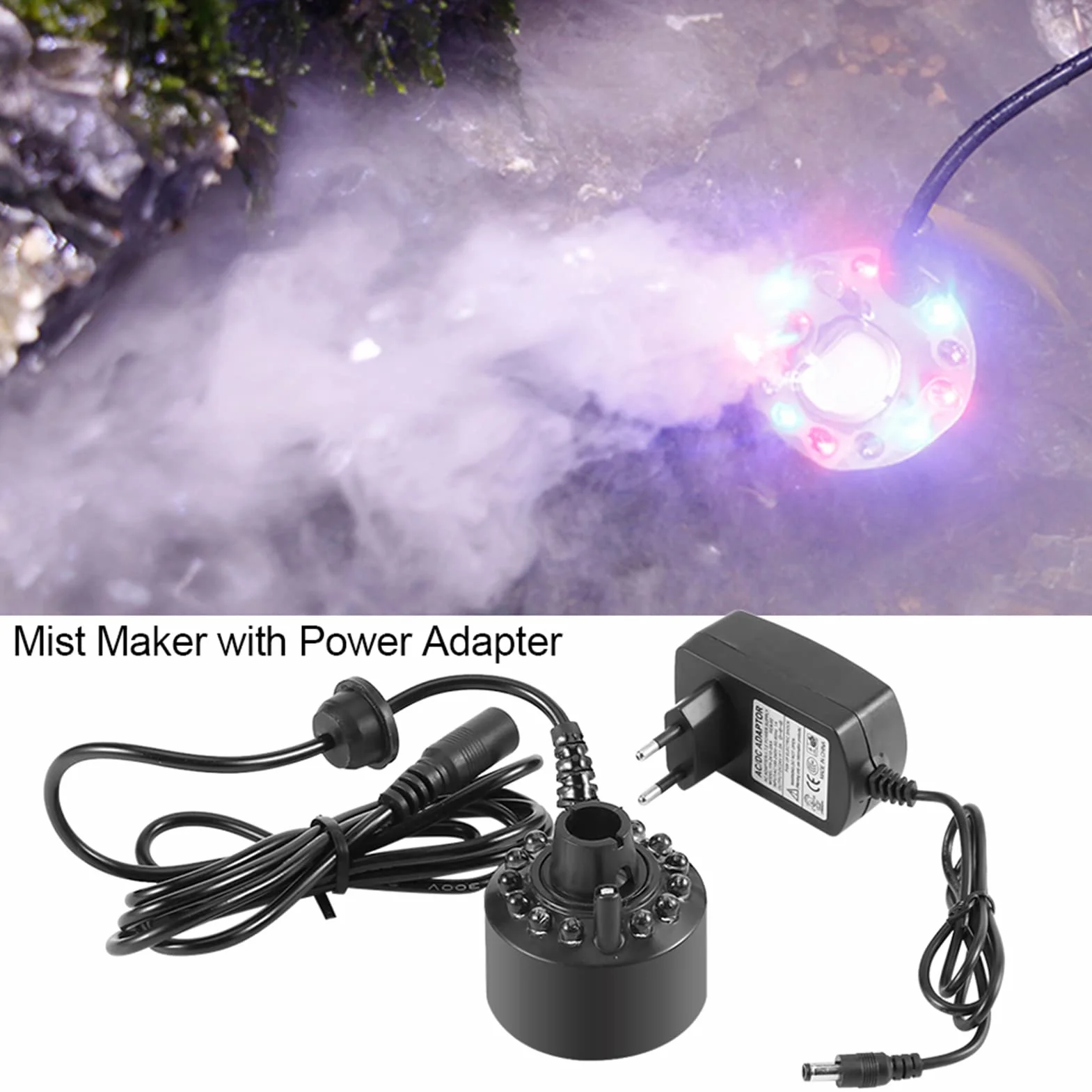 Nebler Wytwarzacz Mgły 110-240V 12LED Kolorowe do Fontanny Staw
