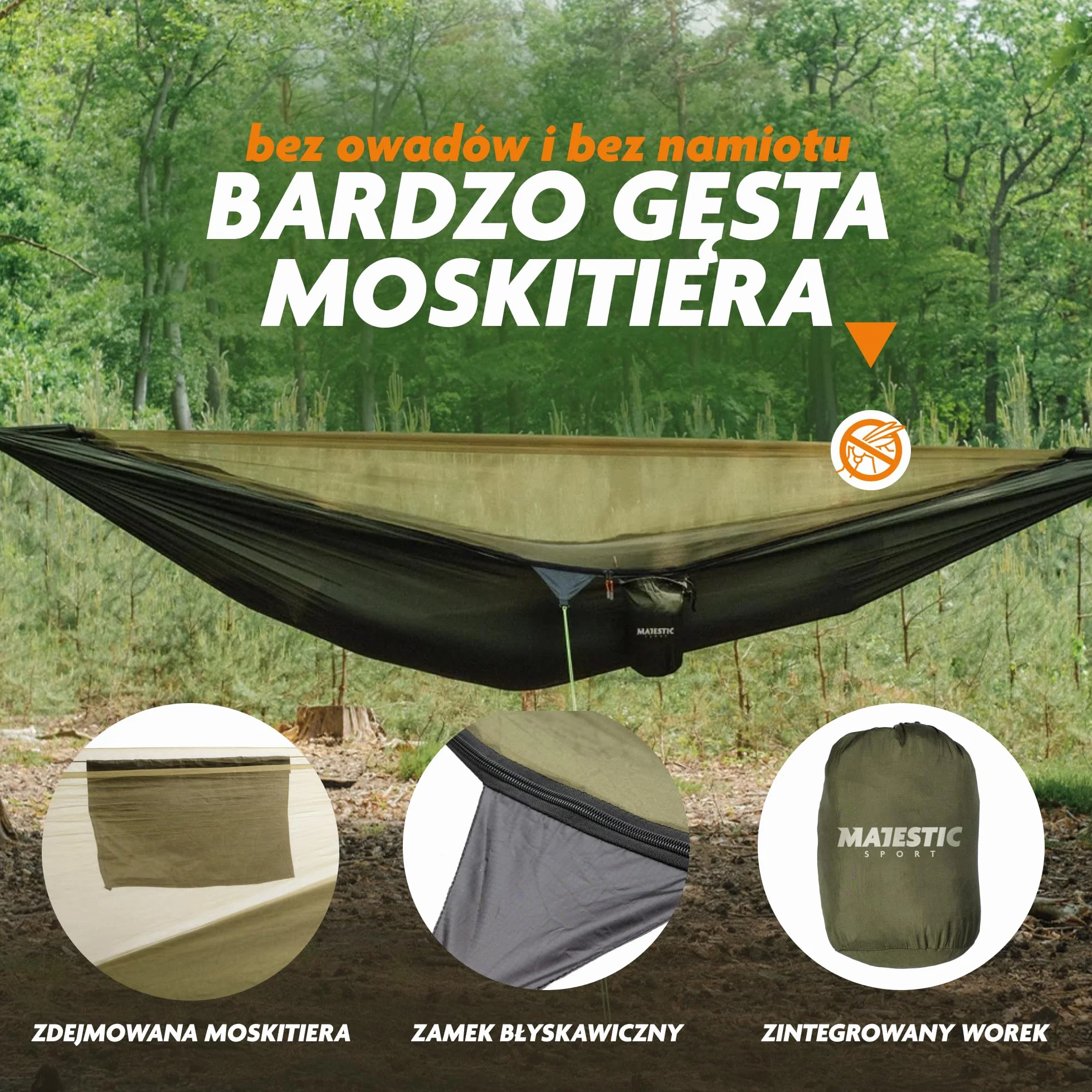 Hedera hamak z moskitierą, lekki, przenośny, na wycieczki w góry, w lesie, łatwy montaż, kemping, plaża, hamak turystyczny, na zewnątrz, 330 x 150 cm, 300 kg, zielony