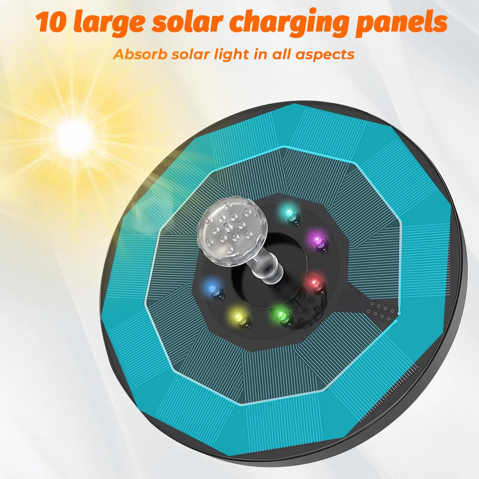 Kasanni Fontanna solarna do użytku na zewnątrz, 3 W, fontanna solarna do stawu, unosząca się na zewnątrz, ze światłem z 6 dyszami, nadaje się do ogrodów, łaźni dla ptaków, stawów