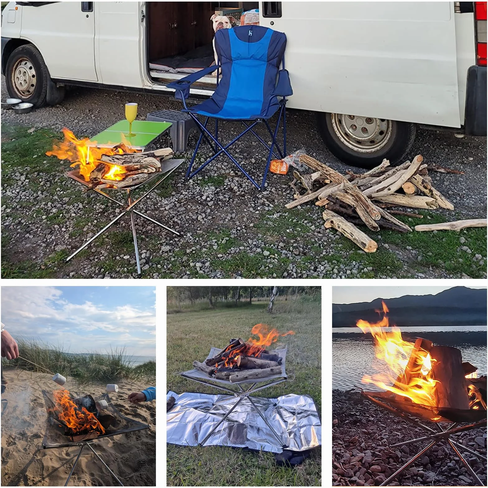 MIVIDE Przenośne palenisko do użytku na zewnątrz, 56 cm, duże, składane palenisko na kemping, piknik, taras, do ogrodu, na kemping, piknik, do użytku na zewnątrz