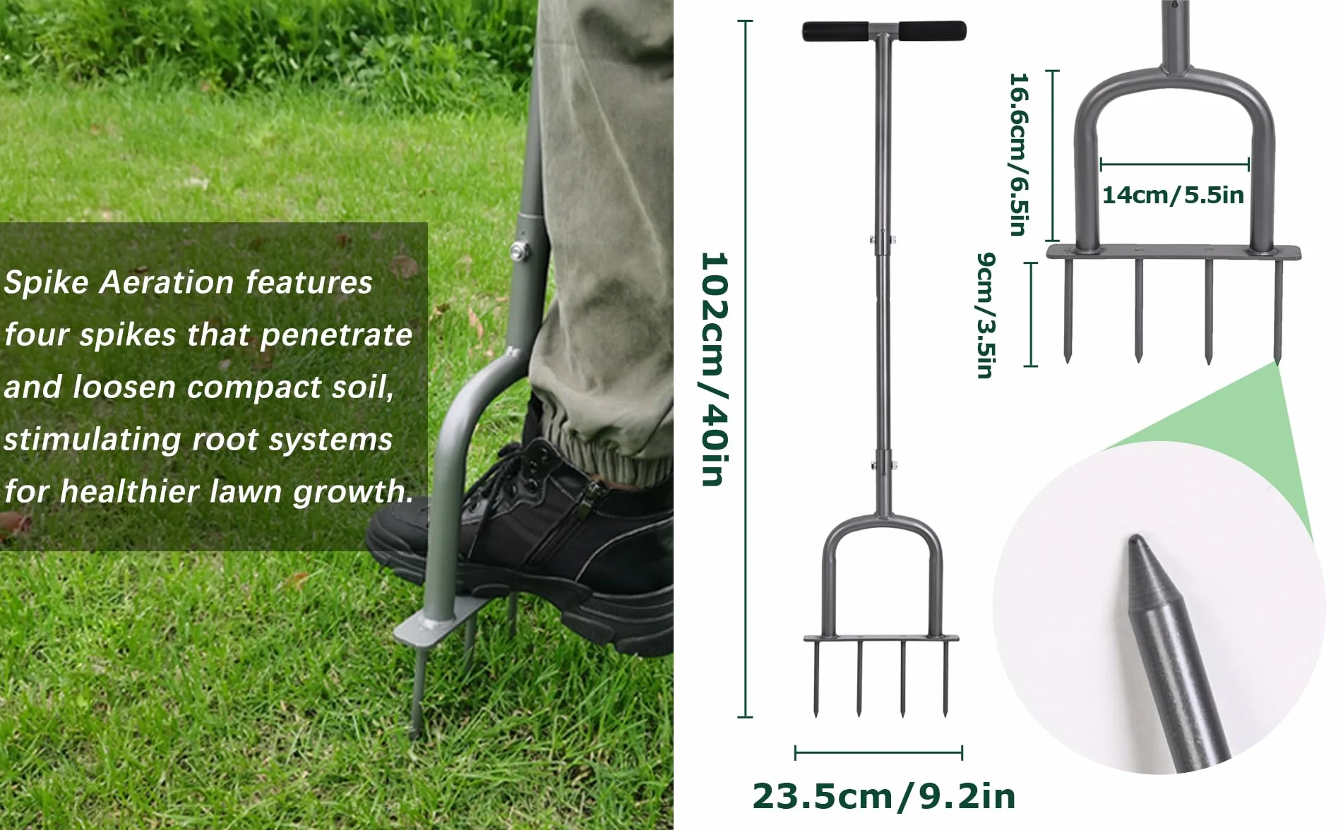 BARAYSTUS Mannual Lawn Aerator z regulacją wysokości do kompaktowych nawierzchni i lawns z aeratorem z 4 kolcami